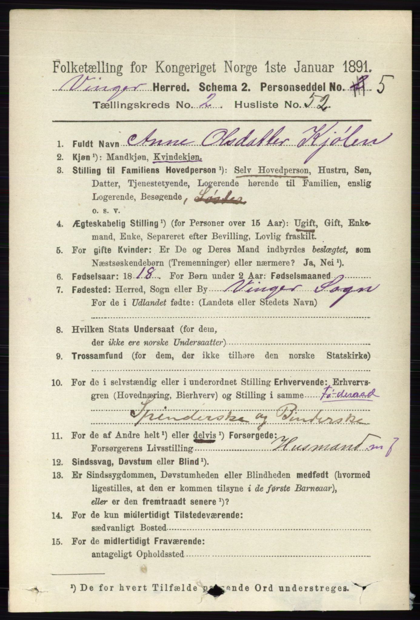 RA, 1891 census for 0421 Vinger, 1891, p. 776