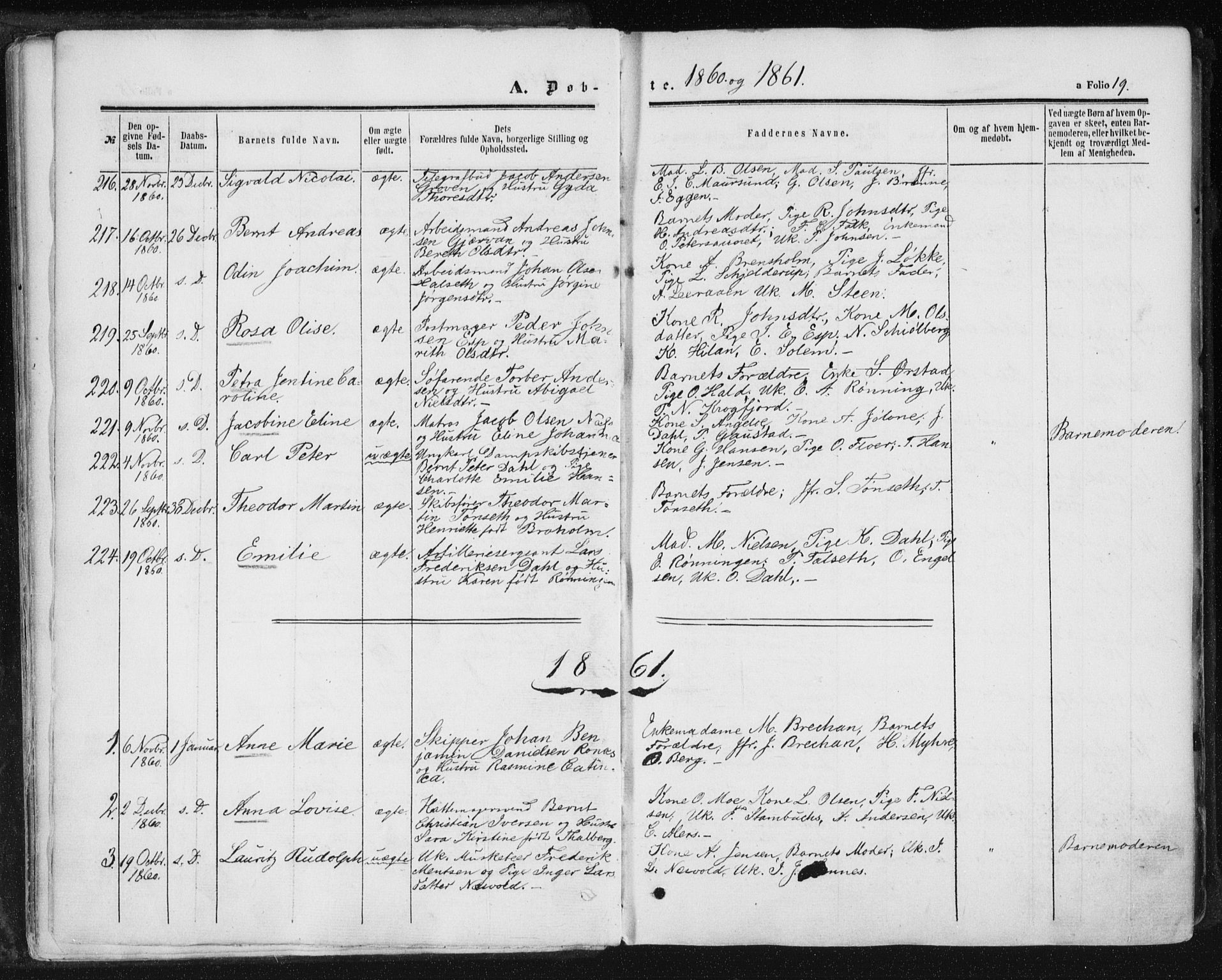 Ministerialprotokoller, klokkerbøker og fødselsregistre - Sør-Trøndelag, SAT/A-1456/602/L0115: Parish register (official) no. 602A13, 1860-1872, p. 19
