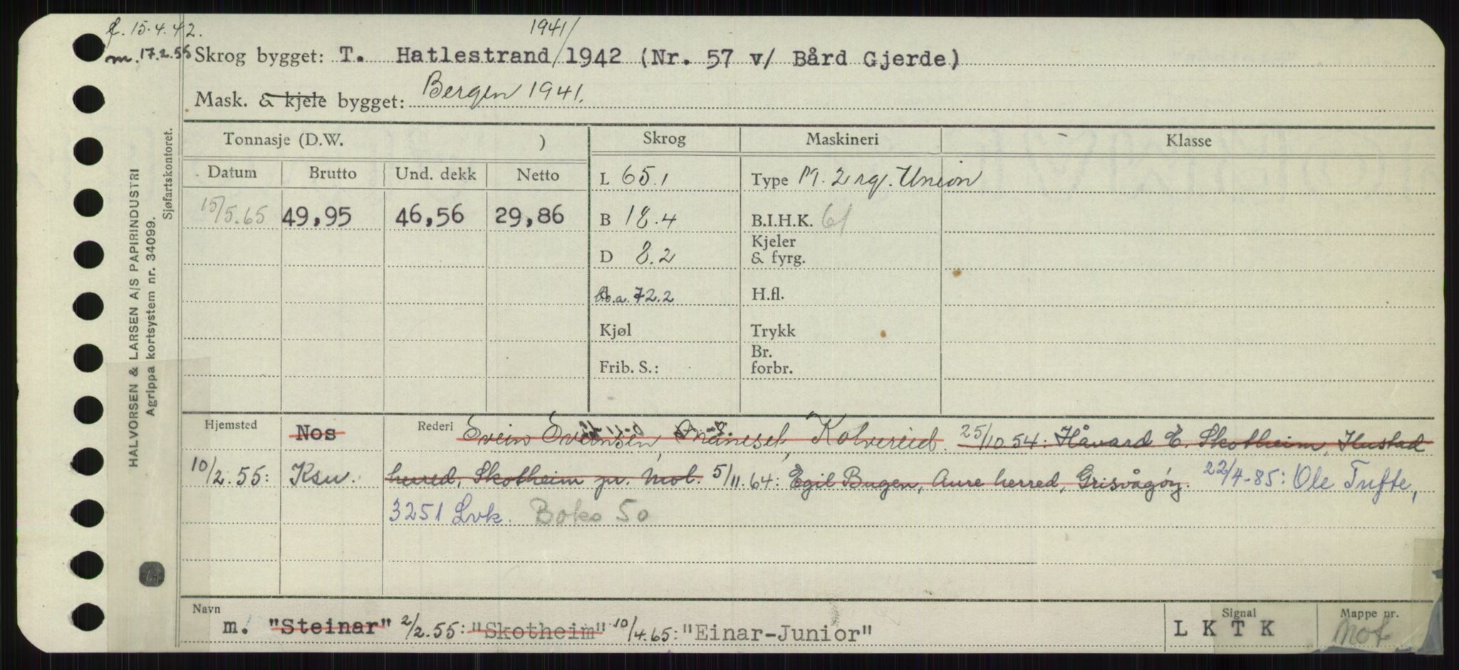 Sjøfartsdirektoratet med forløpere, Skipsmålingen, RA/S-1627/H/Ha/L0002/0001: Fartøy, Eik-Hill / Fartøy, Eik-F, p. 19