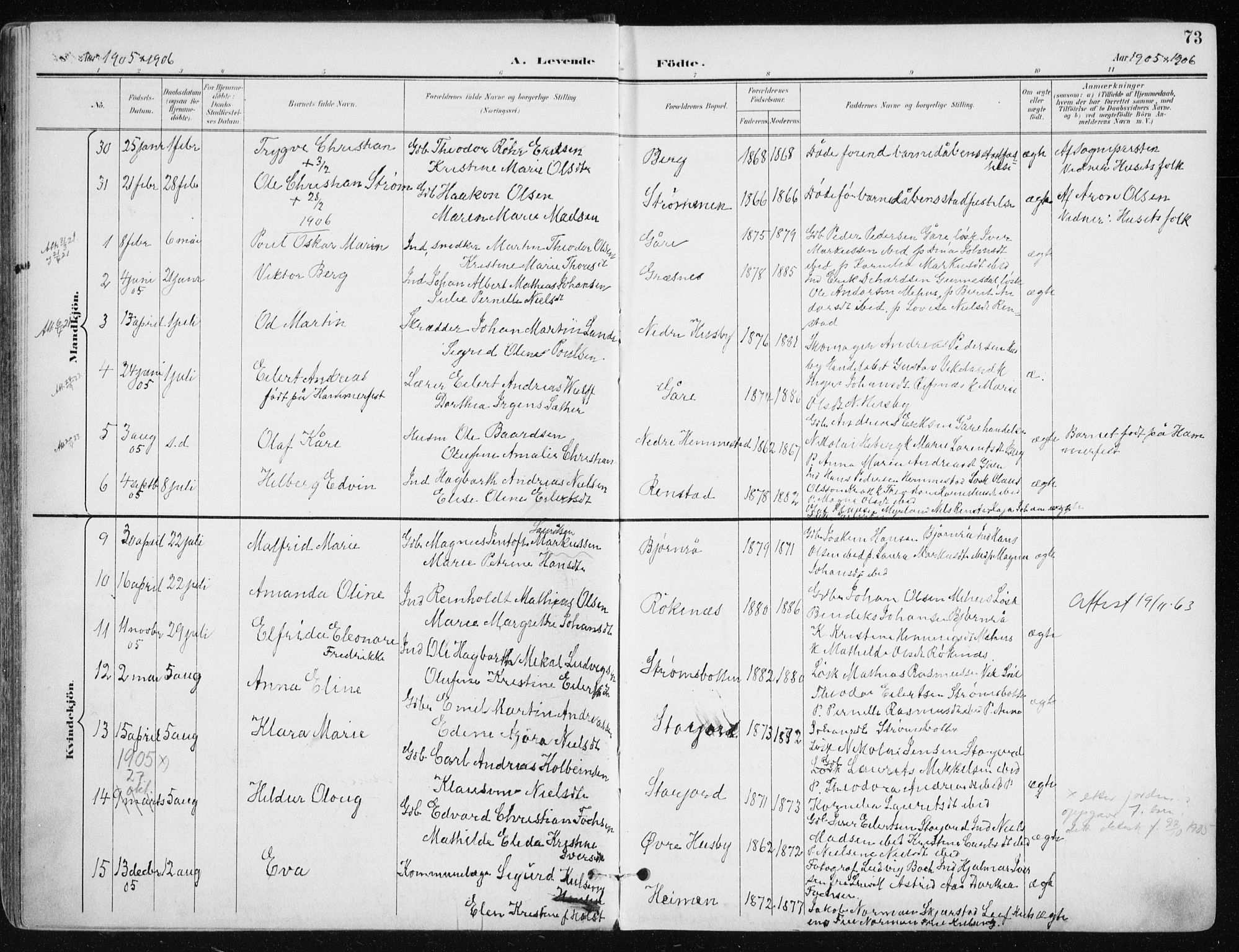Kvæfjord sokneprestkontor, AV/SATØ-S-1323/G/Ga/Gaa/L0006kirke: Parish register (official) no. 6, 1895-1914, p. 73