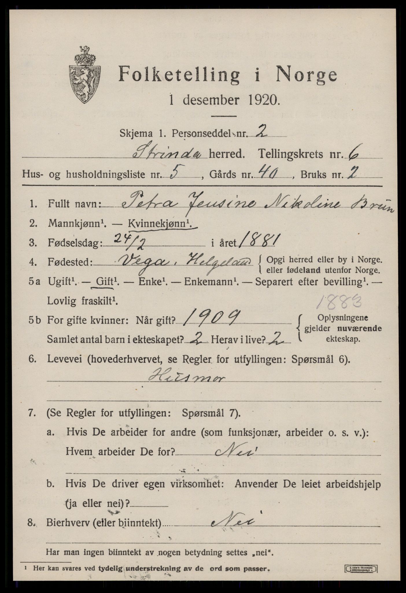 SAT, 1920 census for Strinda, 1920, p. 14476