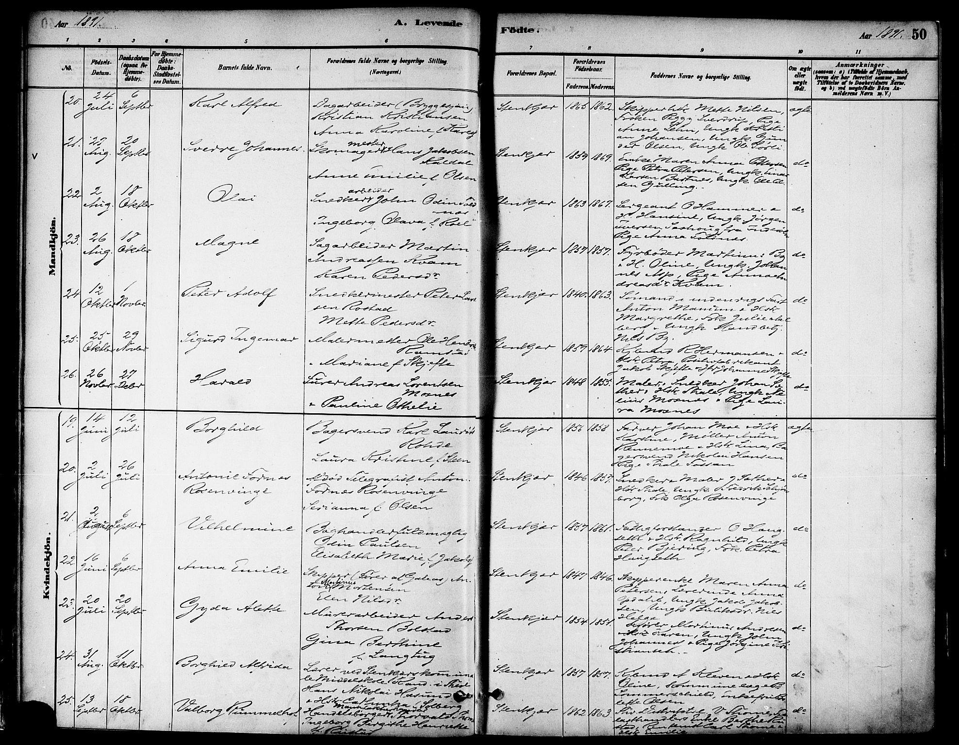 Ministerialprotokoller, klokkerbøker og fødselsregistre - Nord-Trøndelag, AV/SAT-A-1458/739/L0371: Parish register (official) no. 739A03, 1881-1895, p. 50