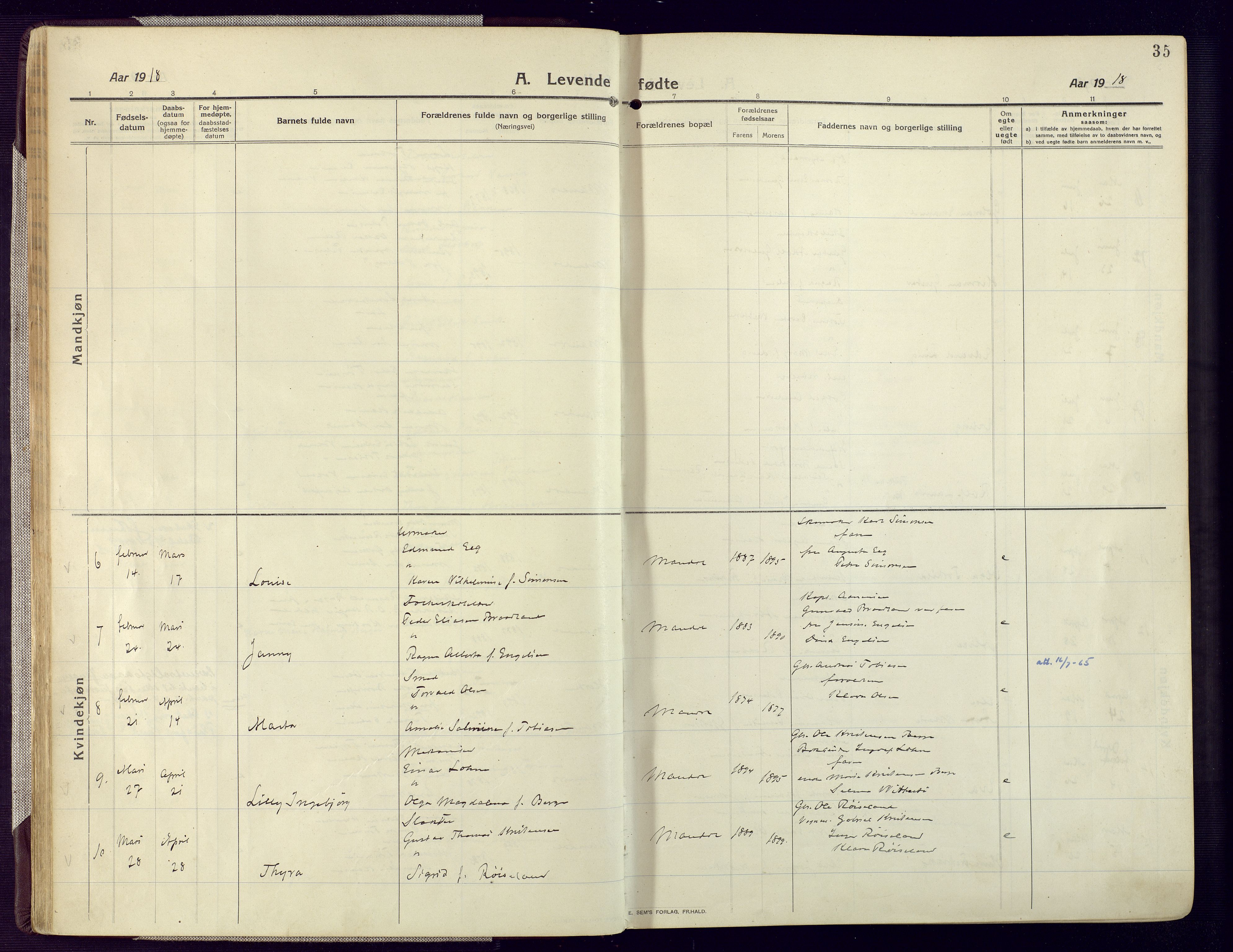 Mandal sokneprestkontor, AV/SAK-1111-0030/F/Fa/Fac/L0001: Parish register (official) no. A 1, 1913-1925, p. 35