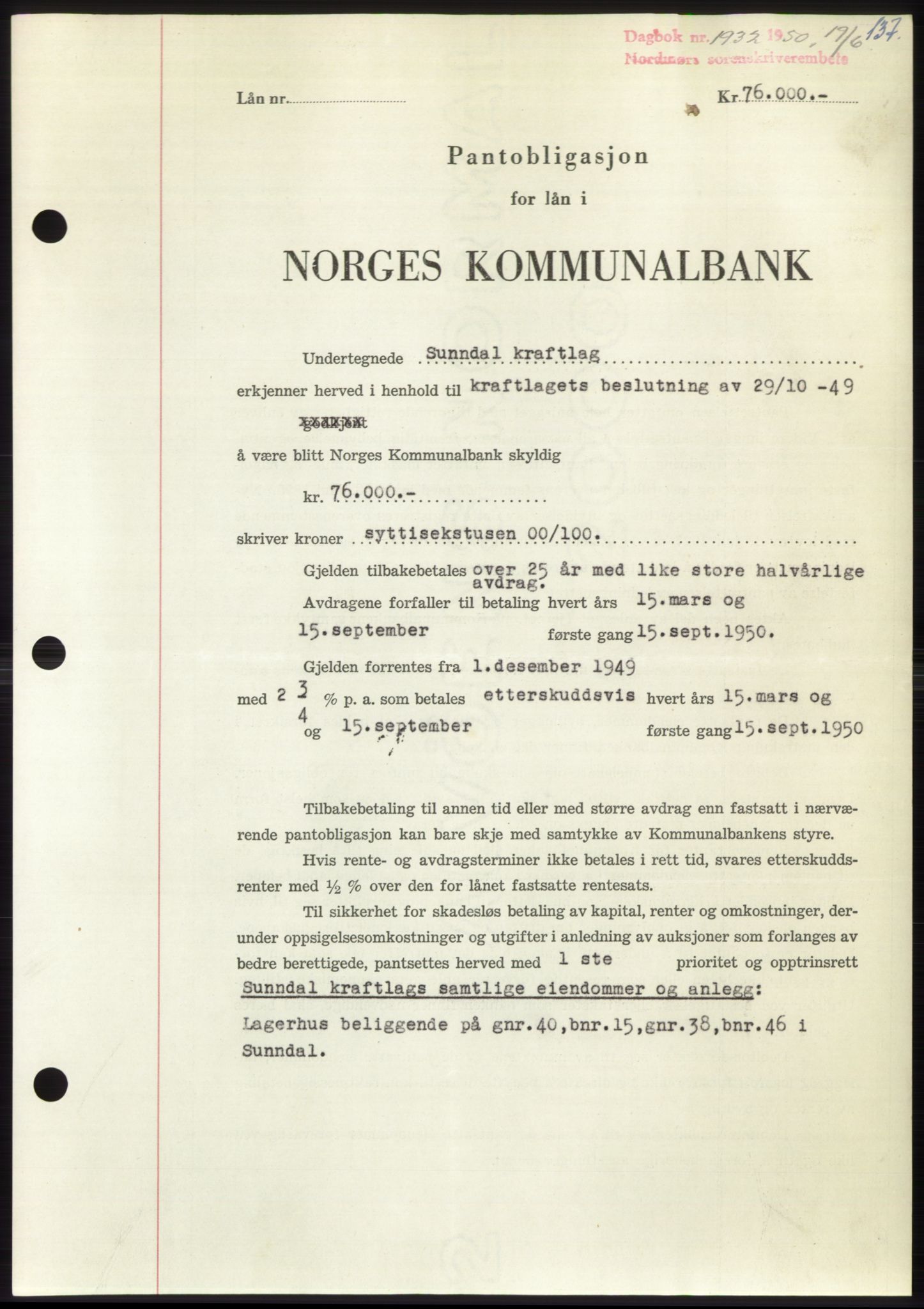 Nordmøre sorenskriveri, AV/SAT-A-4132/1/2/2Ca: Mortgage book no. B105, 1950-1950, Diary no: : 1932/1950