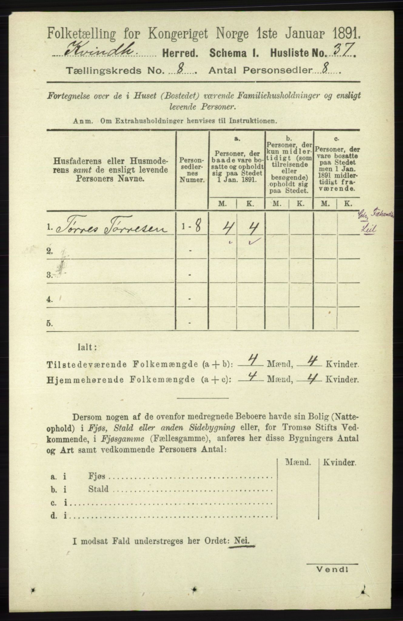 RA, 1891 census for 1224 Kvinnherad, 1891, p. 2958