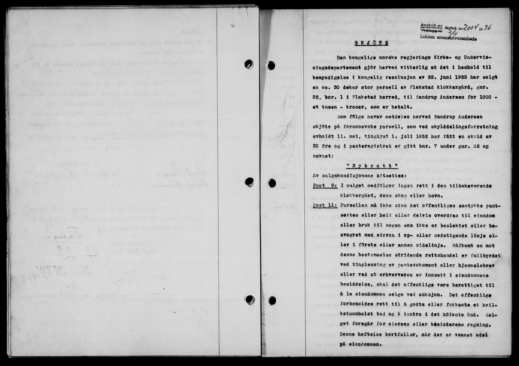 Lofoten sorenskriveri, SAT/A-0017/1/2/2C/L0001a: Mortgage book no. 1a, 1936-1937, Diary no: : 2004/1936