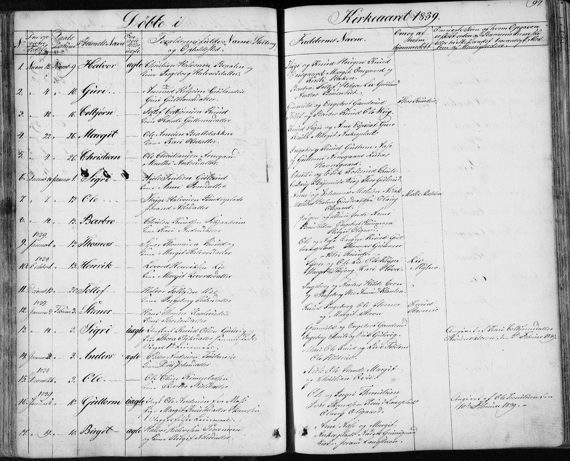 Nes kirkebøker, SAKO/A-236/F/Fa/L0009: Parish register (official) no. 9, 1834-1863, p. 97