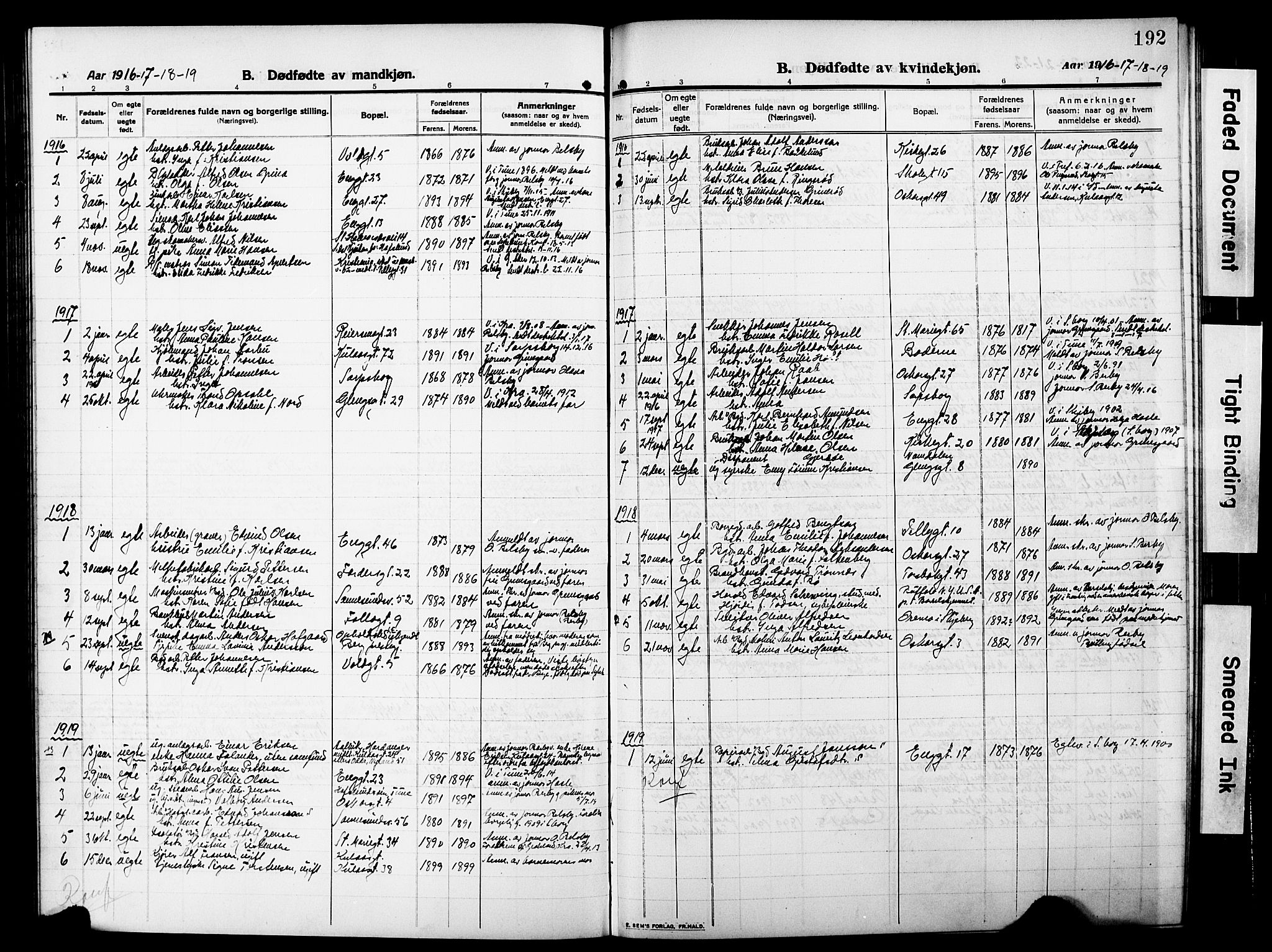 Sarpsborg prestekontor Kirkebøker, SAO/A-2006/G/Ga/L0002: Parish register (copy) no. 2, 1912-1931, p. 192