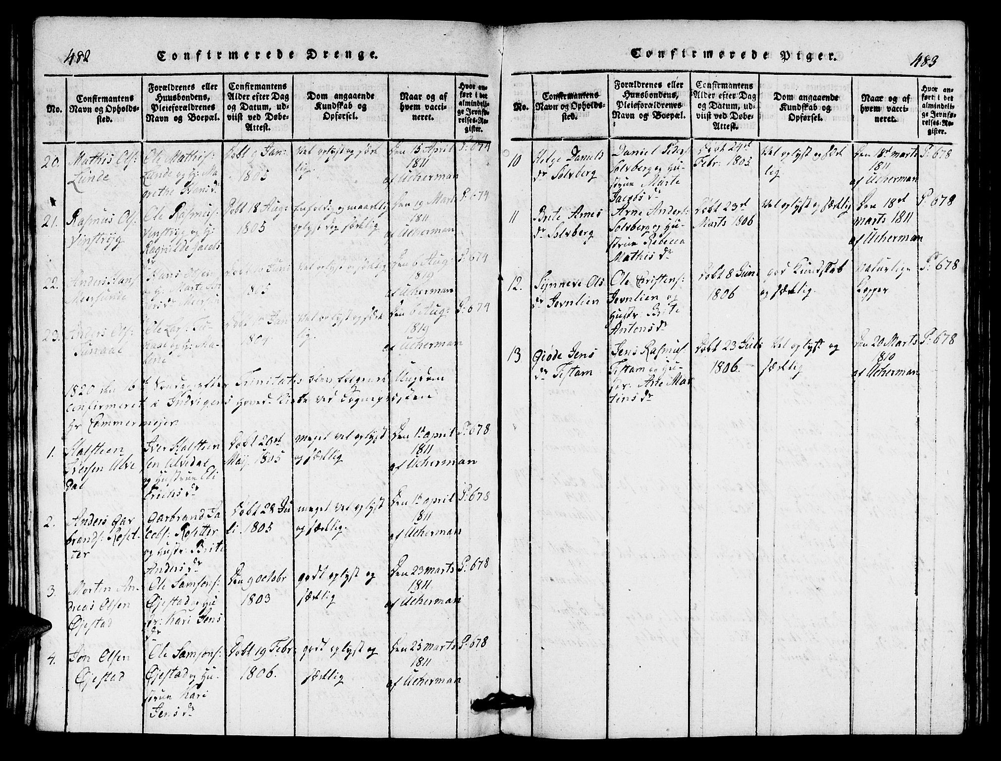 Innvik sokneprestembete, AV/SAB-A-80501: Parish register (copy) no. A 1, 1816-1820, p. 482-483