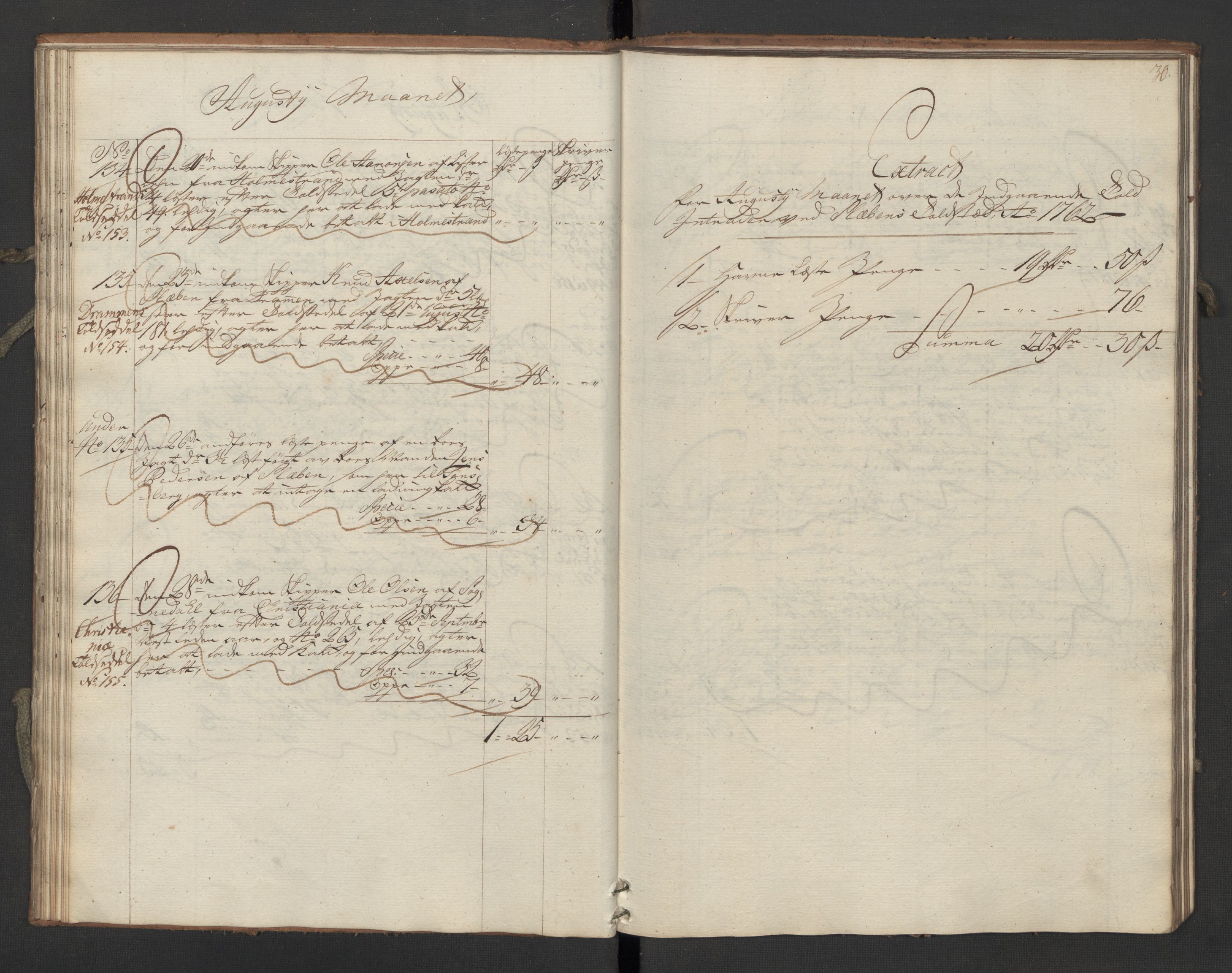 Generaltollkammeret, tollregnskaper, AV/RA-EA-5490/R06/L0062/0002: Tollregnskaper Kristiania / Inngående hovedtollbok Slependen, 1762, p. 29b-30a