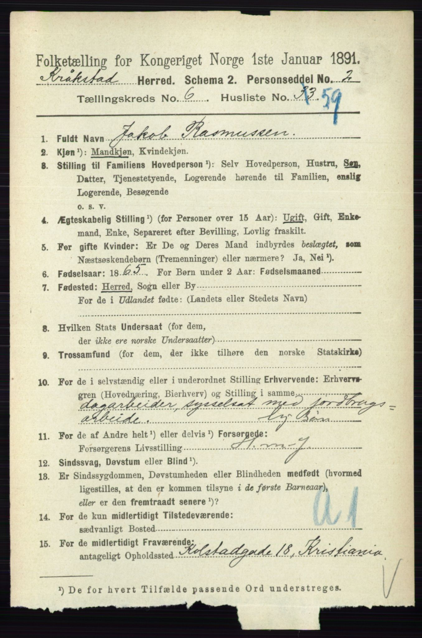 RA, 1891 census for 0212 Kråkstad, 1891, p. 3283