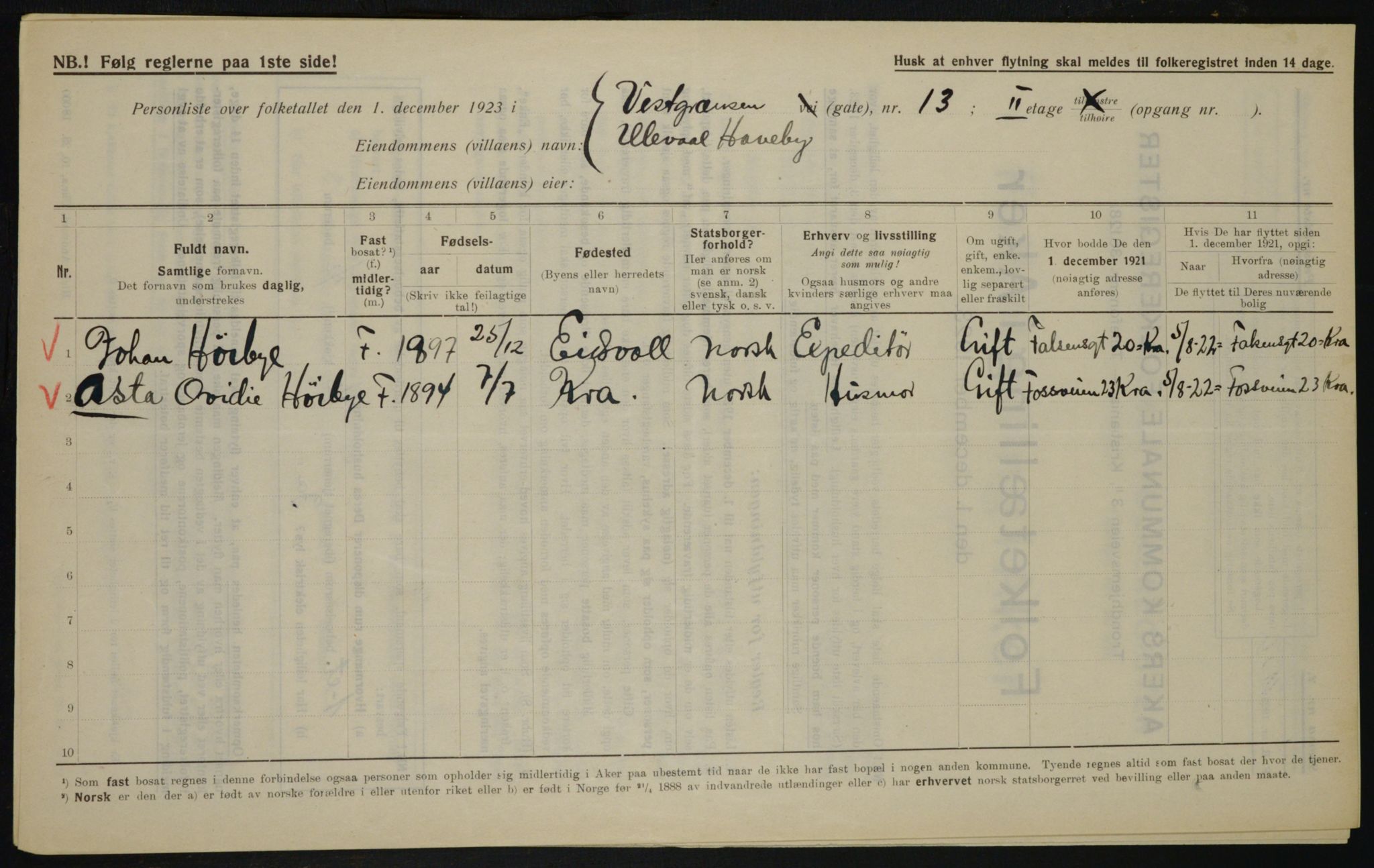 , Municipal Census 1923 for Aker, 1923, p. 21900