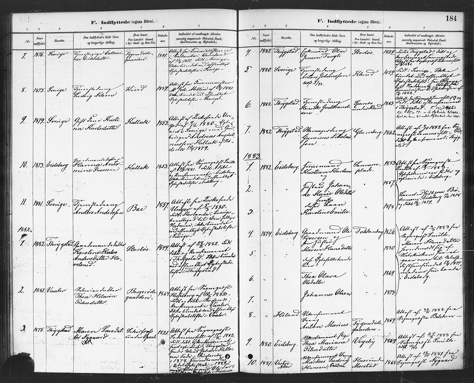 Rødenes prestekontor Kirkebøker, AV/SAO-A-2005/F/Fa/L0009: Parish register (official) no. I 9, 1880-1889, p. 184