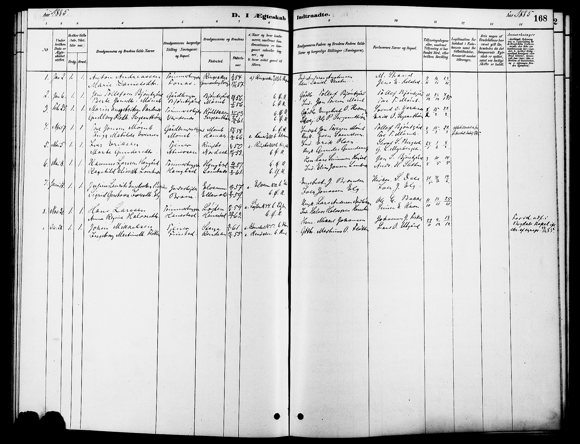 Rendalen prestekontor, SAH/PREST-054/H/Ha/Hab/L0003: Parish register (copy) no. 3, 1879-1904, p. 168