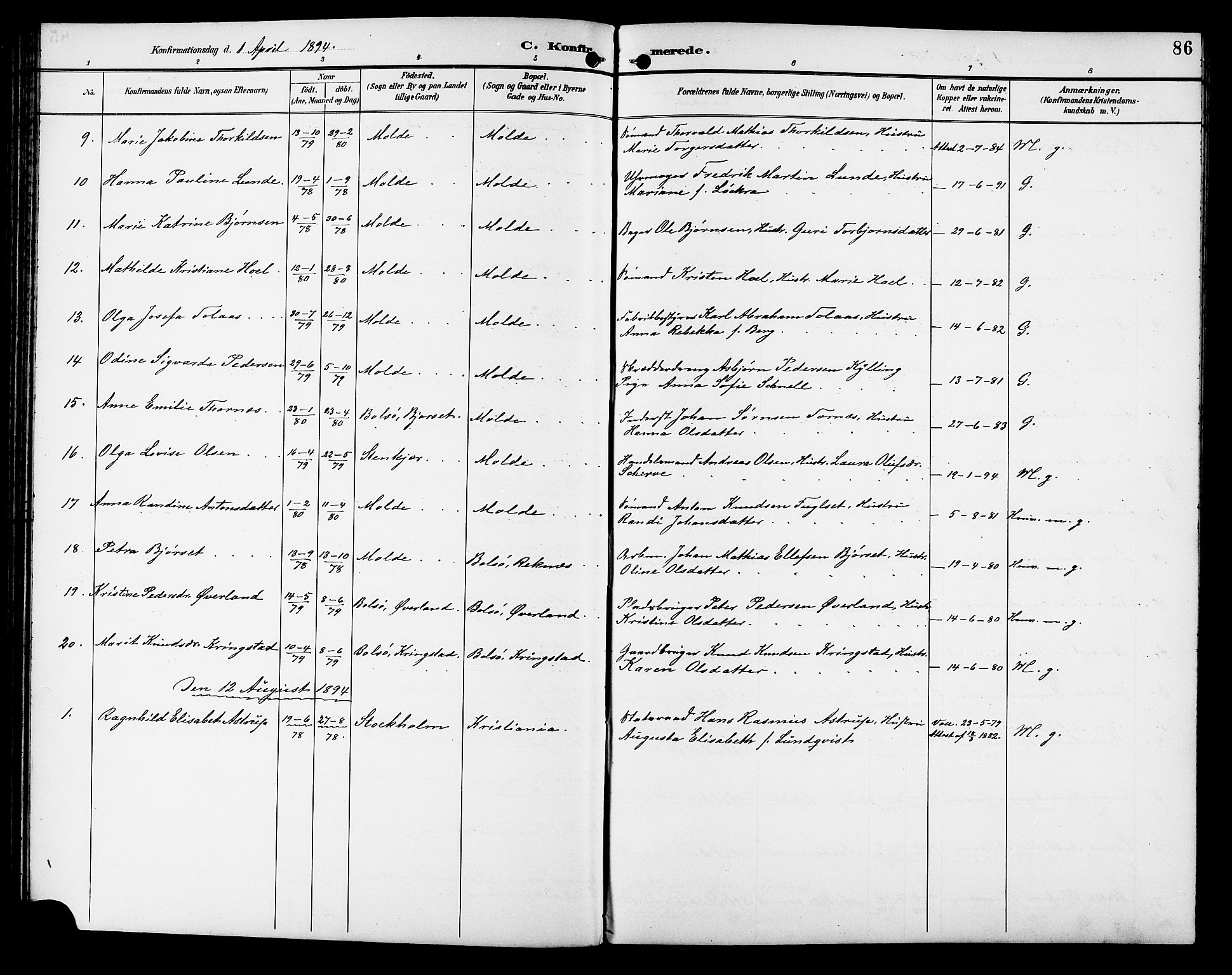 Ministerialprotokoller, klokkerbøker og fødselsregistre - Møre og Romsdal, SAT/A-1454/558/L0702: Parish register (copy) no. 558C03, 1894-1915, p. 86