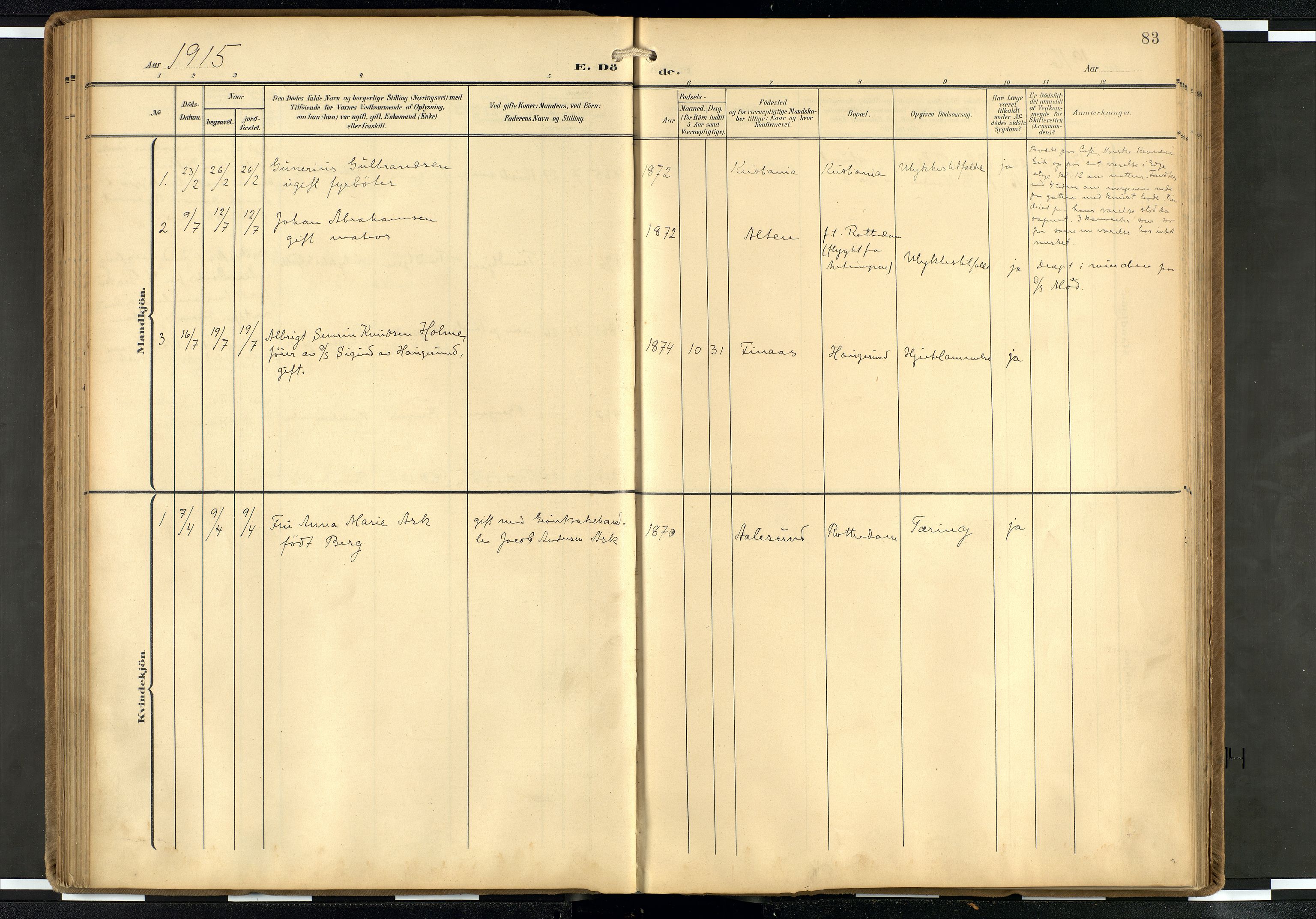 Den norske sjømannsmisjon i utlandet/Hollandske havner (Amsterdam-Rotterdam-Europort), AV/SAB-SAB/PA-0106/H/Ha/Haa/L0003: Parish register (official) no. A 3, 1908-1927, p. 82b-83a