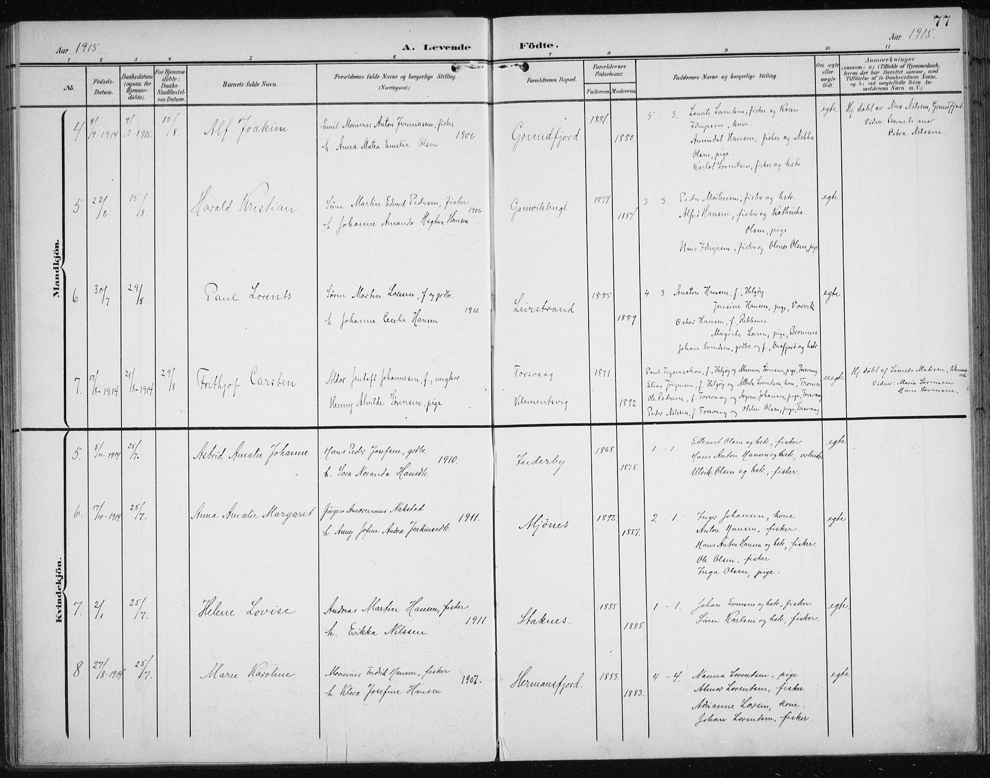 Karlsøy sokneprestembete, AV/SATØ-S-1299/H/Ha/Haa/L0013kirke: Parish register (official) no. 13, 1902-1916, p. 77