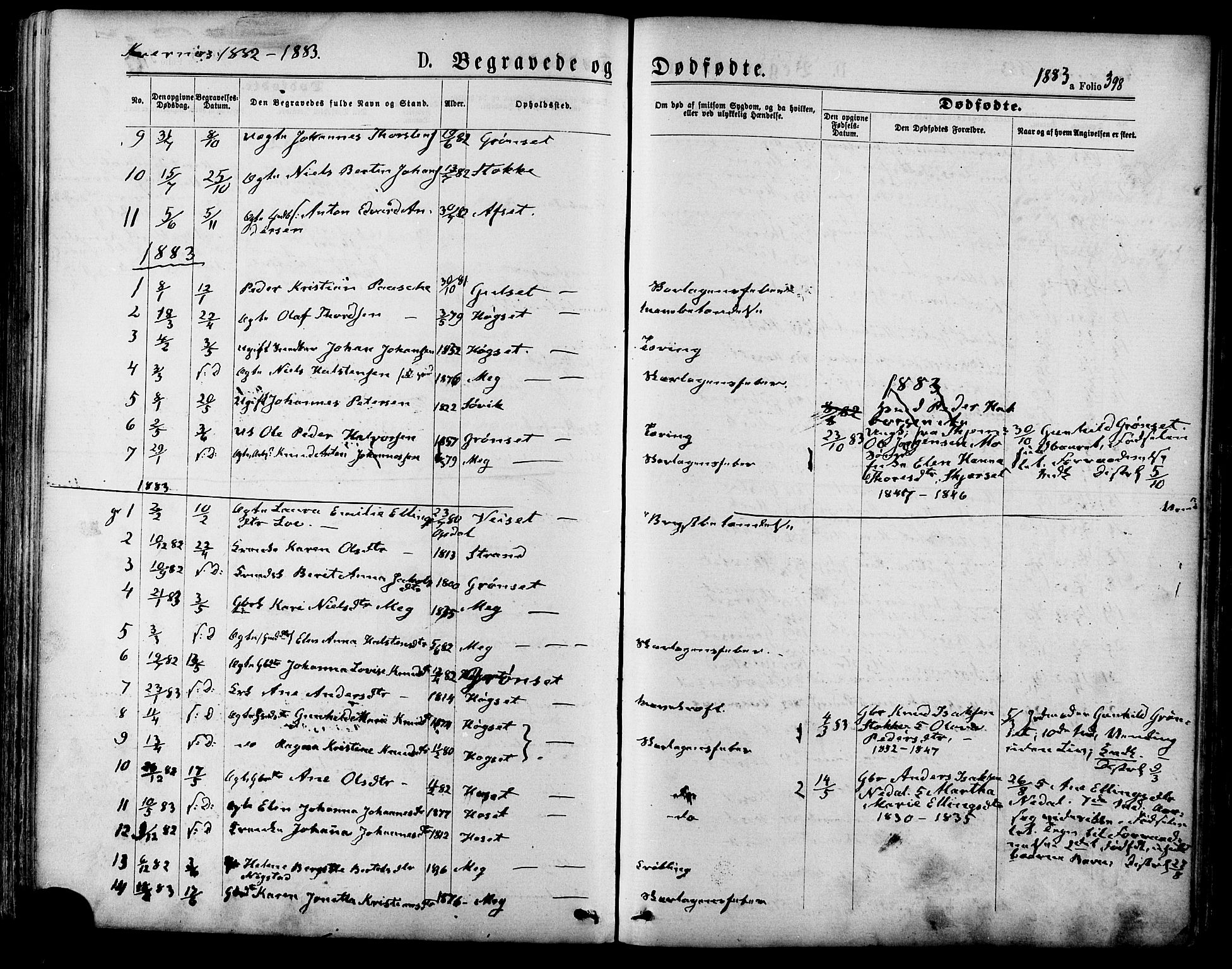Ministerialprotokoller, klokkerbøker og fødselsregistre - Møre og Romsdal, SAT/A-1454/568/L0805: Parish register (official) no. 568A12 /1, 1869-1884, p. 398