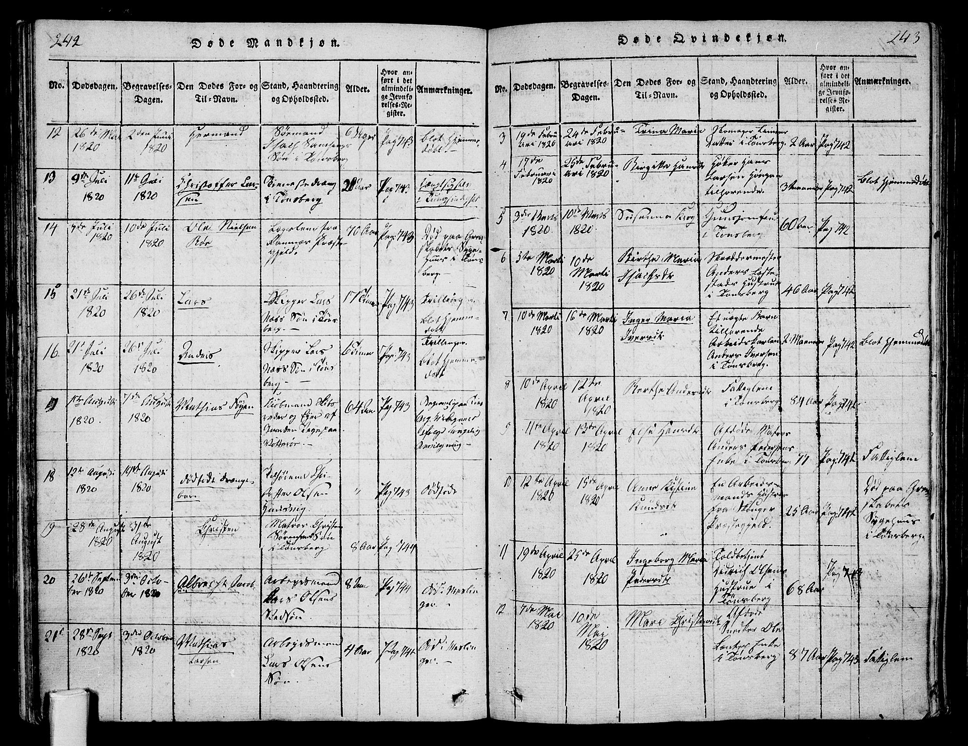 Tønsberg kirkebøker, AV/SAKO-A-330/F/Fa/L0004: Parish register (official) no. I 4, 1813-1826, p. 242-243