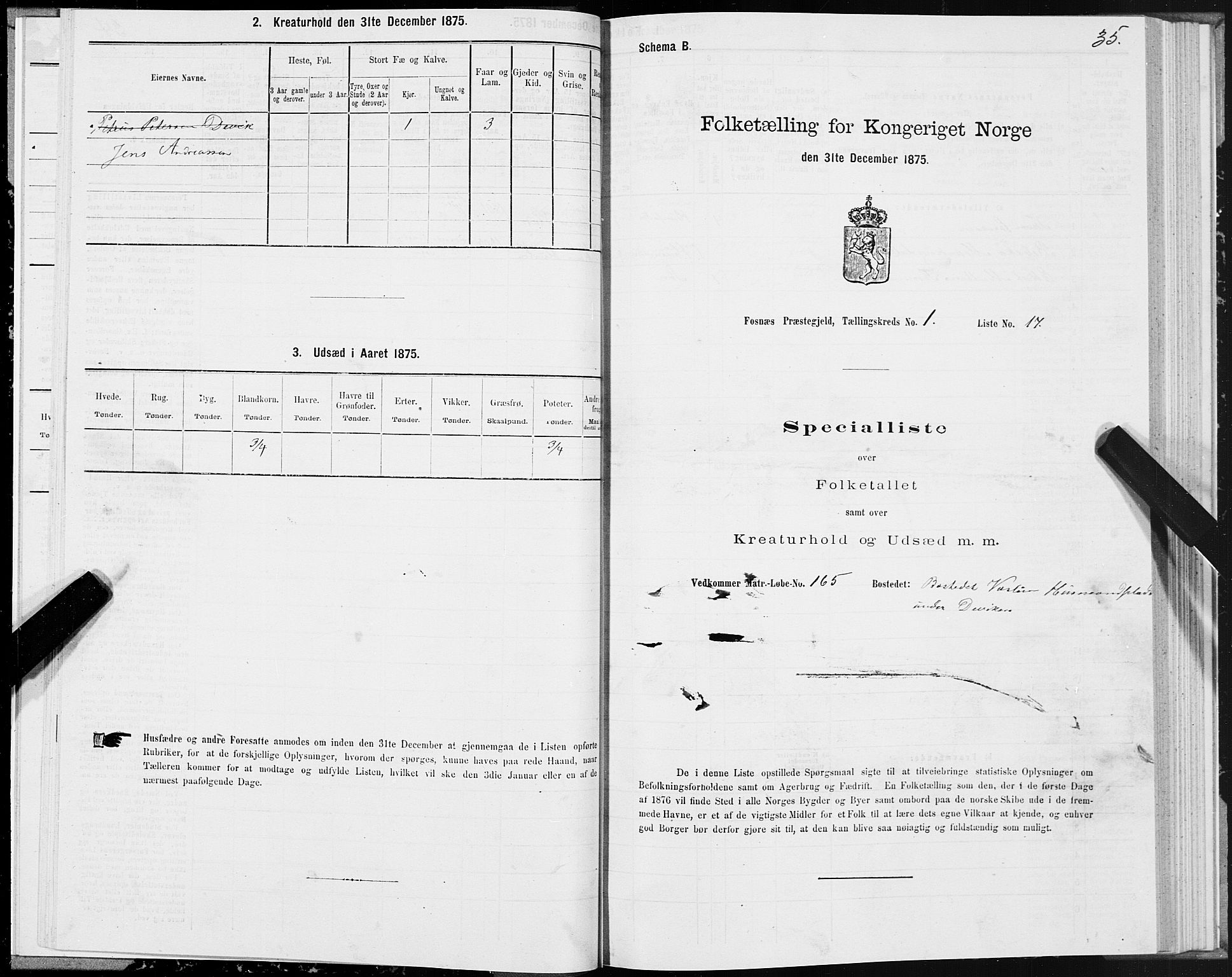 SAT, 1875 census for 1748P Fosnes, 1875, p. 1035