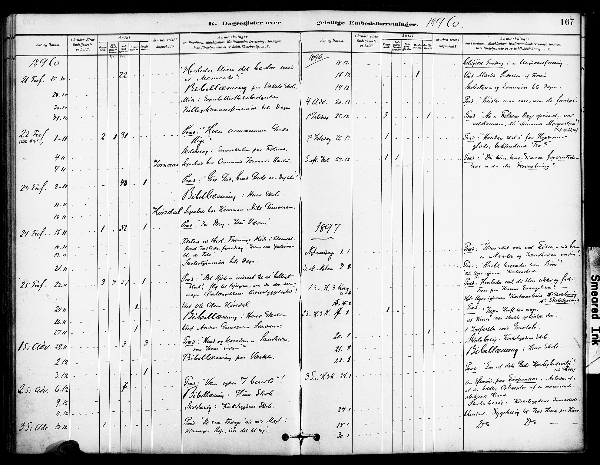 Froland sokneprestkontor, SAK/1111-0013/F/Fa/L0004: Parish register (official) no. A 4, 1882-1906, p. 167
