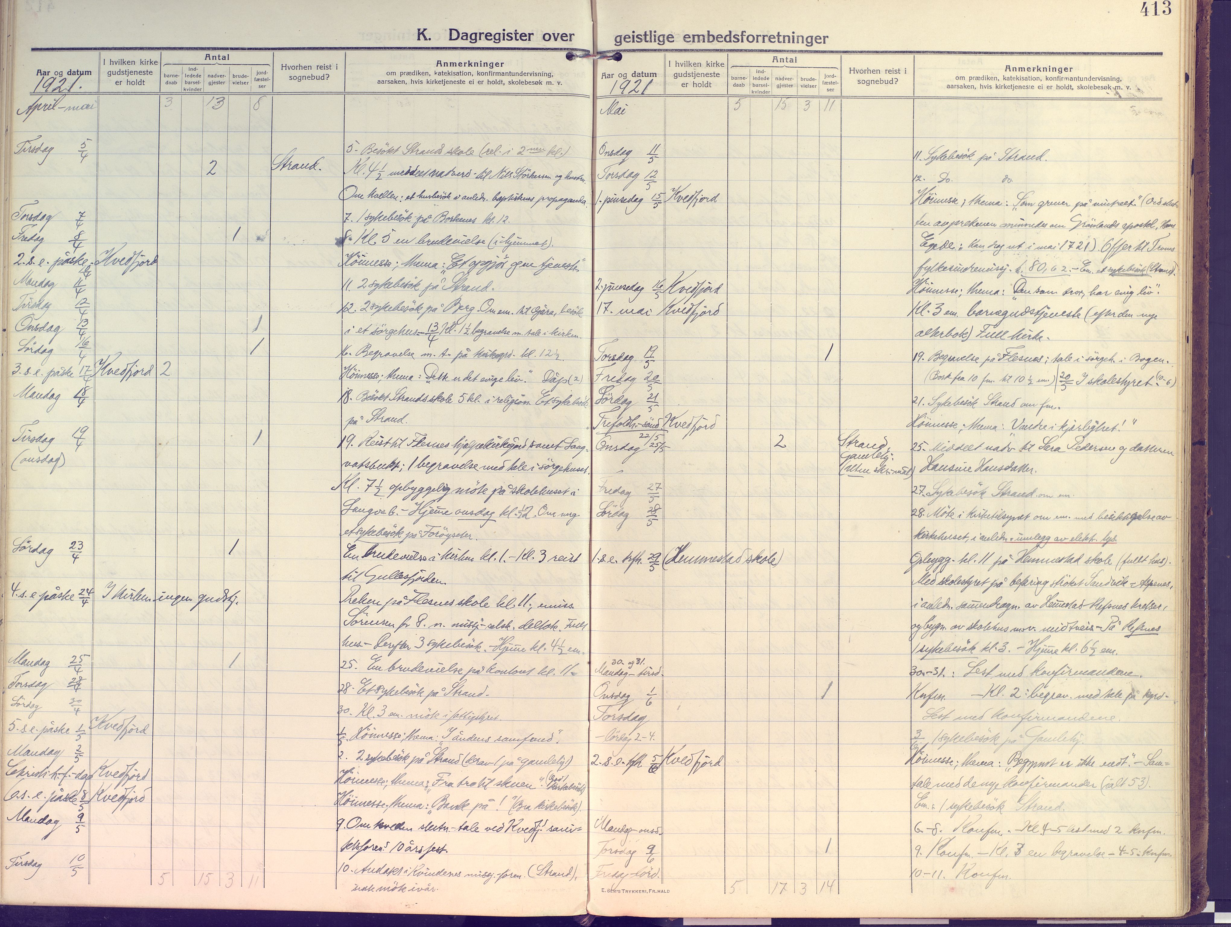 Kvæfjord sokneprestkontor, SATØ/S-1323/G/Ga/Gaa/L0007kirke: Parish register (official) no. 7, 1915-1931, p. 413