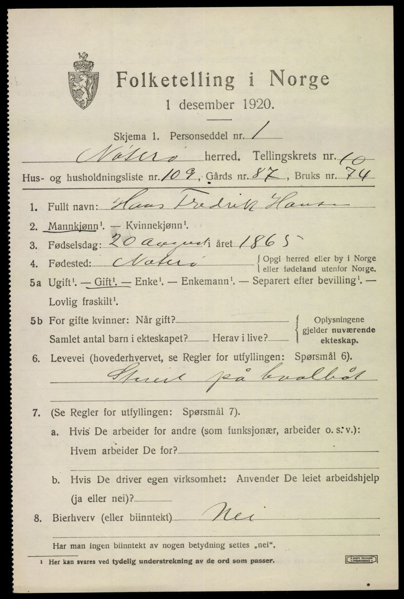 SAKO, 1920 census for Nøtterøy, 1920, p. 13485