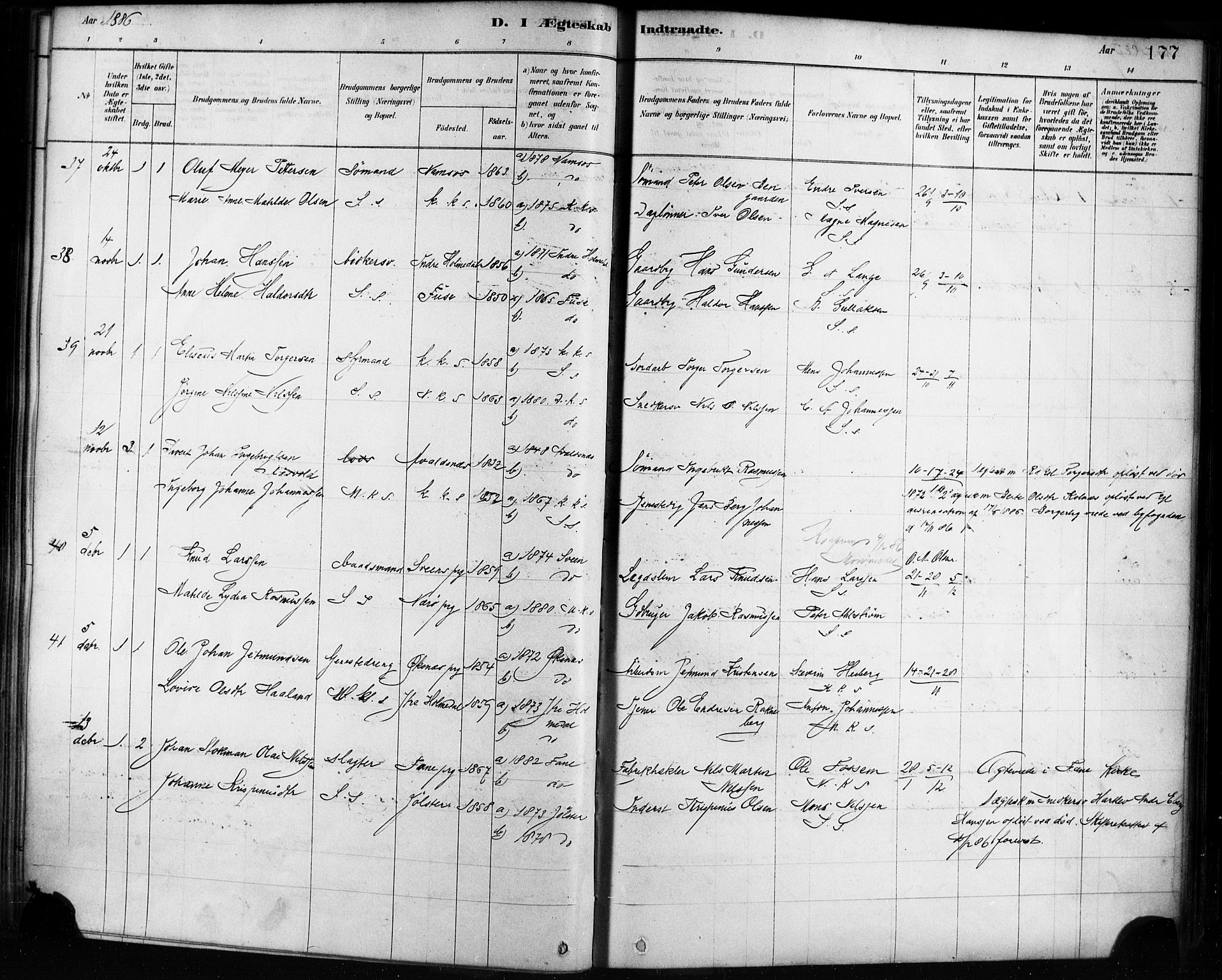 Sandviken Sokneprestembete, AV/SAB-A-77601/H/Ha/L0002: Parish register (official) no. A 2, 1878-1896, p. 177