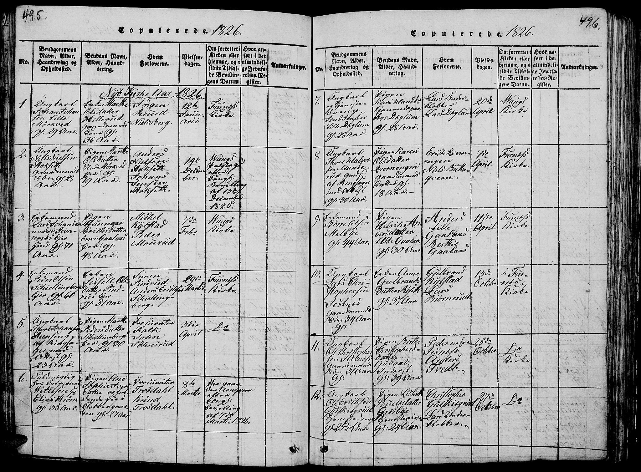 Vang prestekontor, Hedmark, AV/SAH-PREST-008/H/Ha/Hab/L0005: Parish register (copy) no. 5, 1815-1836, p. 495-496