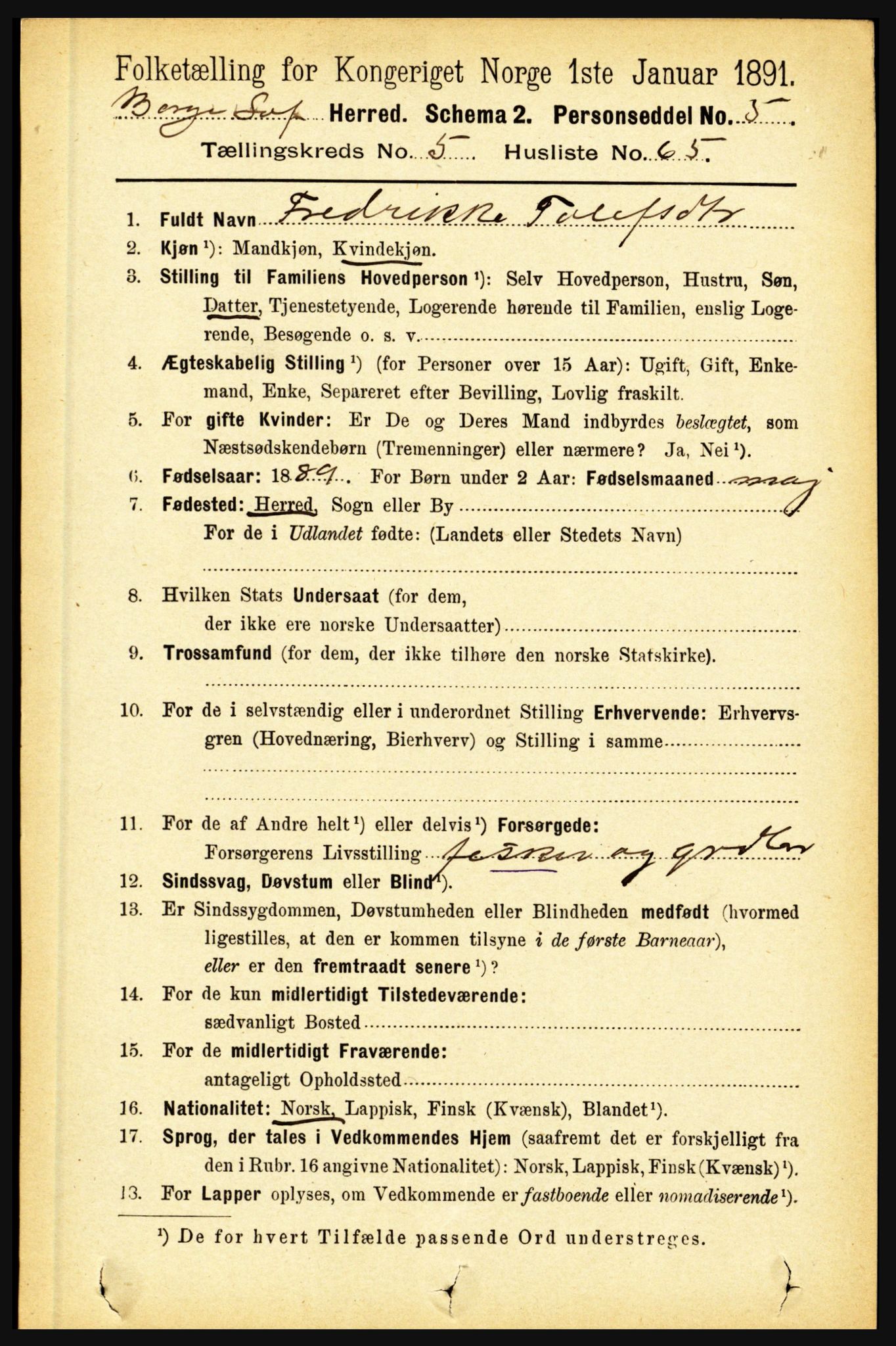 RA, 1891 census for 1862 Borge, 1891, p. 3450