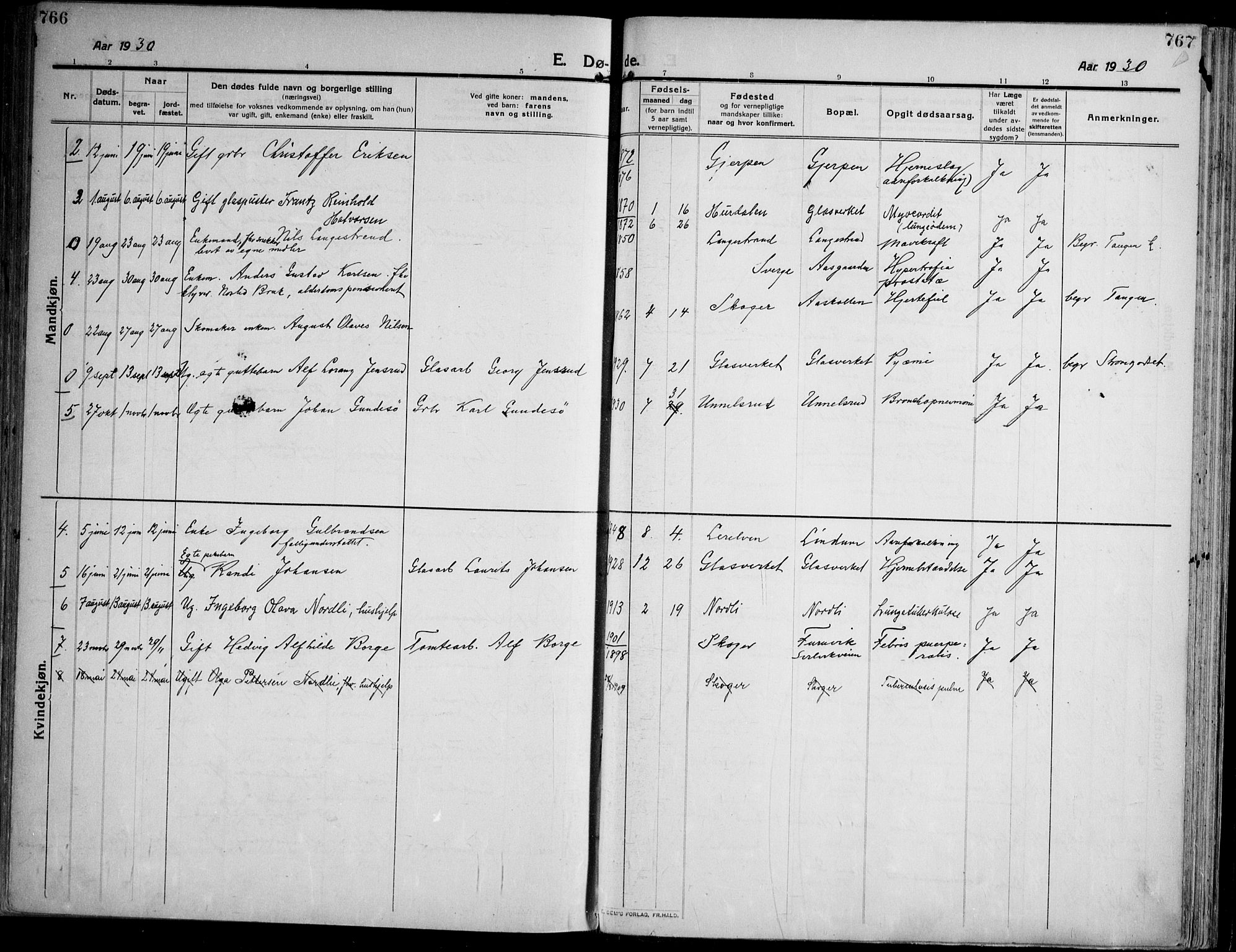 Skoger kirkebøker, AV/SAKO-A-59/F/Fa/L0007: Parish register (official) no. I 7, 1911-1936, p. 766-767