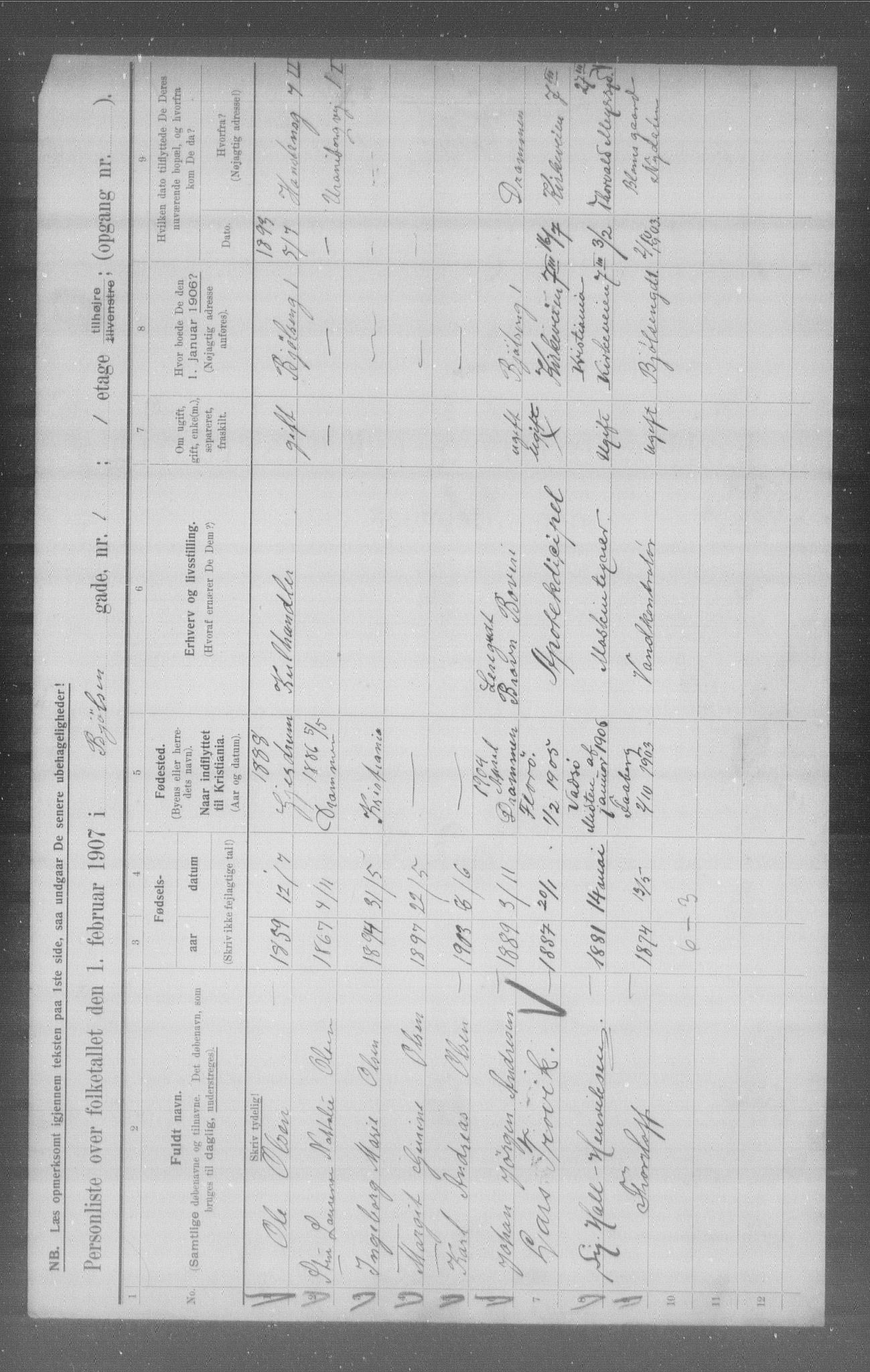 OBA, Municipal Census 1907 for Kristiania, 1907, p. 3375