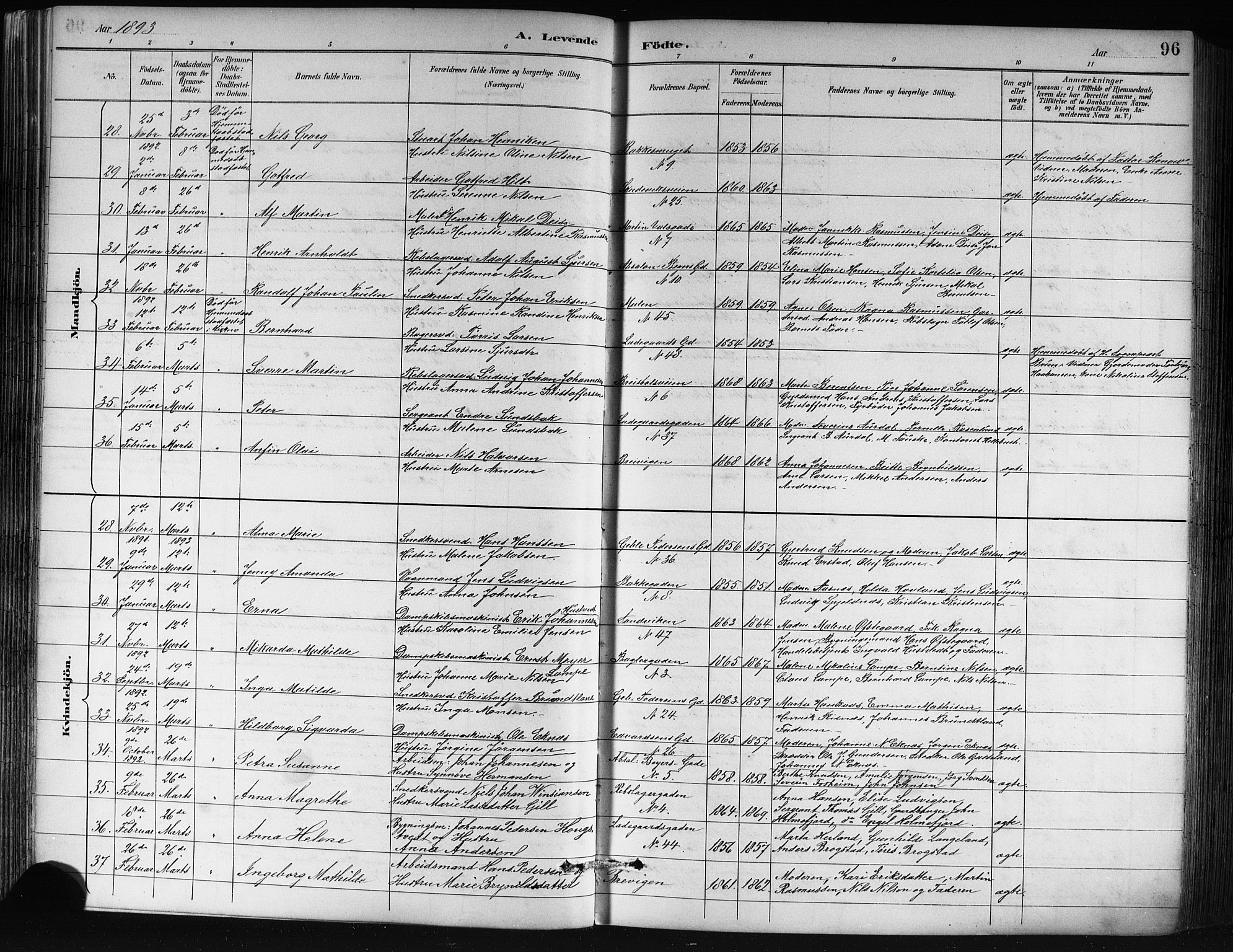 Sandviken Sokneprestembete, AV/SAB-A-77601/H/Hb/L0002: Parish register (copy) no. A 3, 1888-1902, p. 96