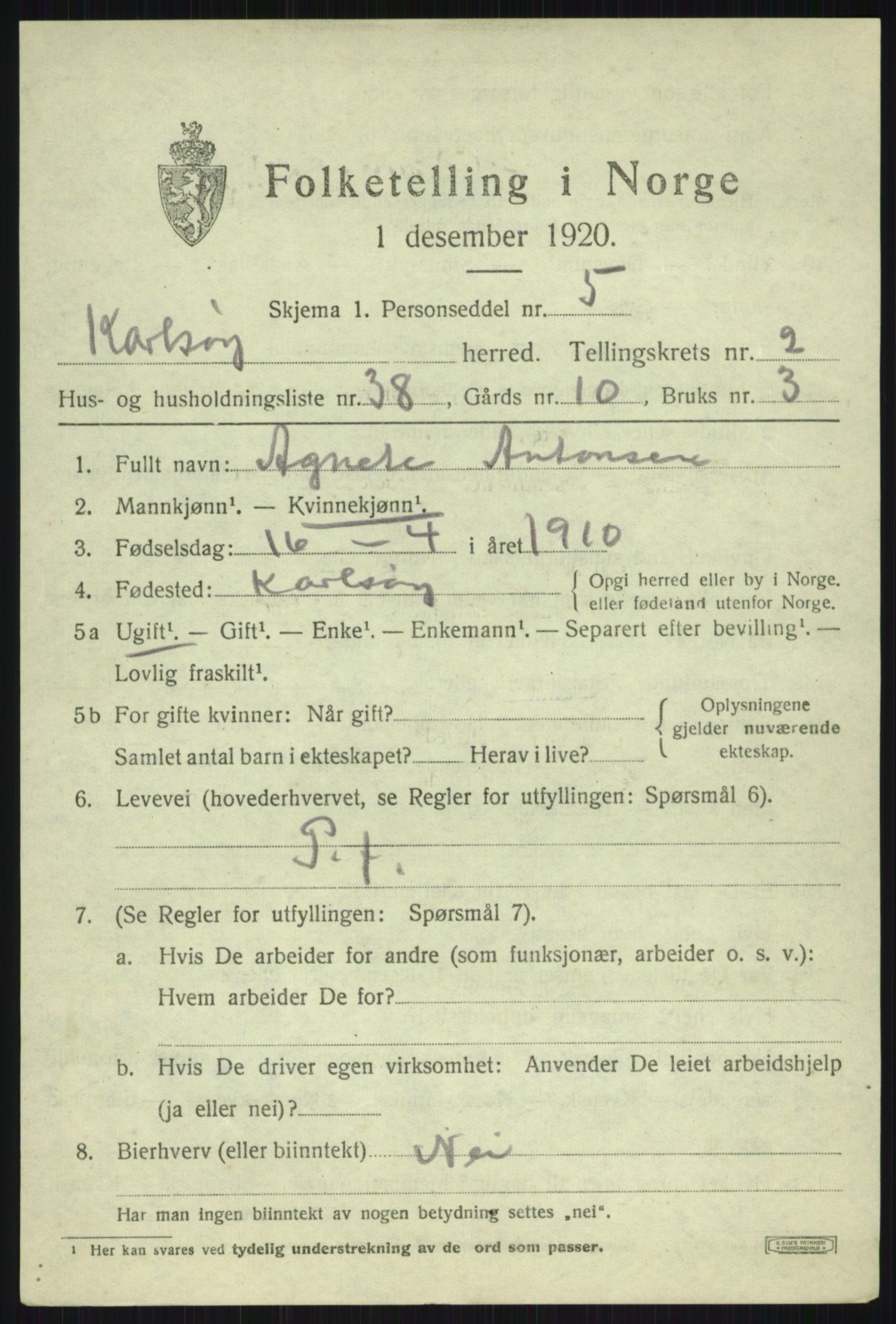 SATØ, 1920 census for Karlsøy, 1920, p. 1699