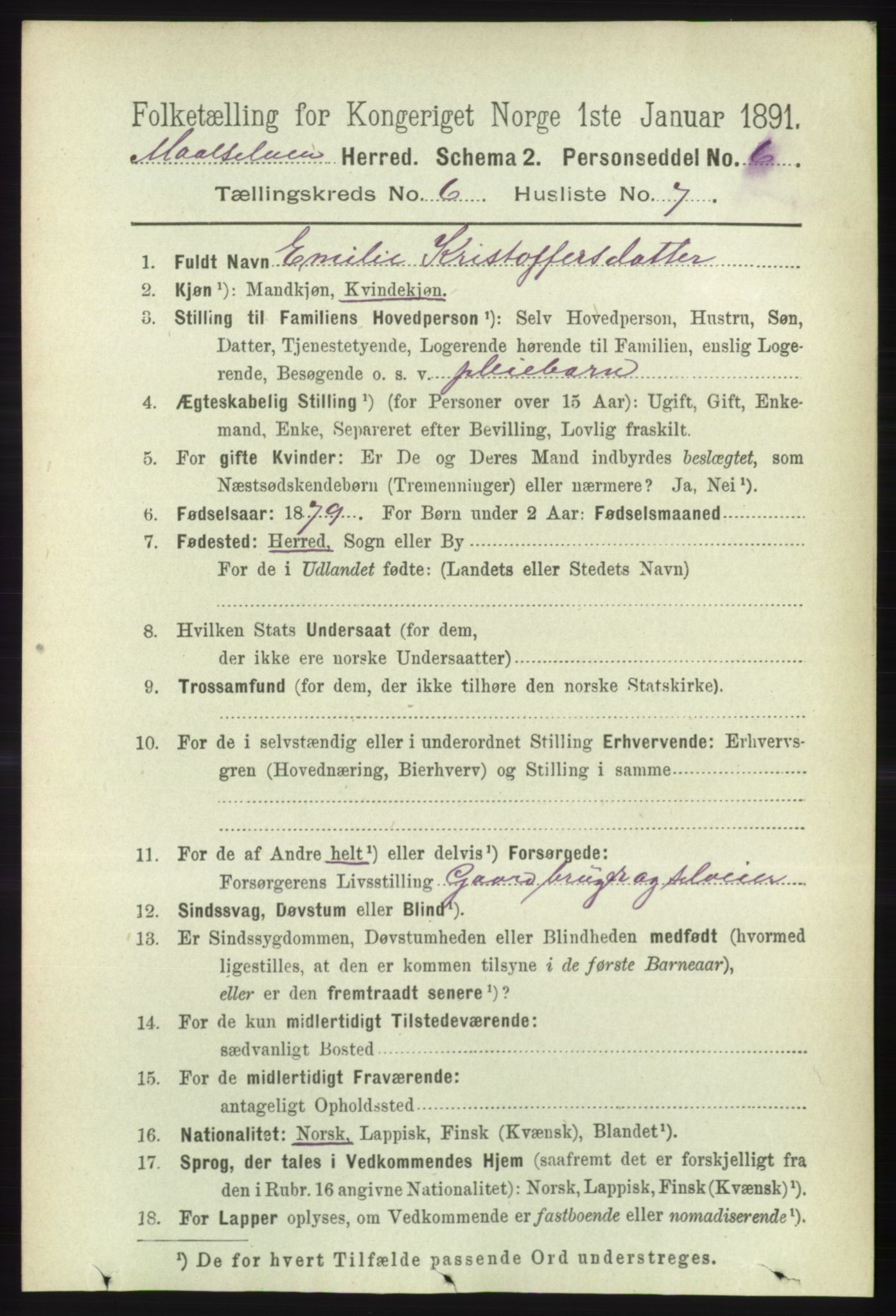 RA, 1891 census for 1924 Målselv, 1891, p. 2088