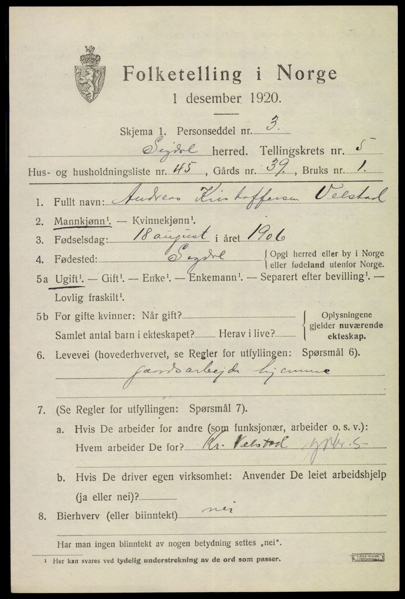 SAKO, 1920 census for Sigdal, 1920, p. 4292