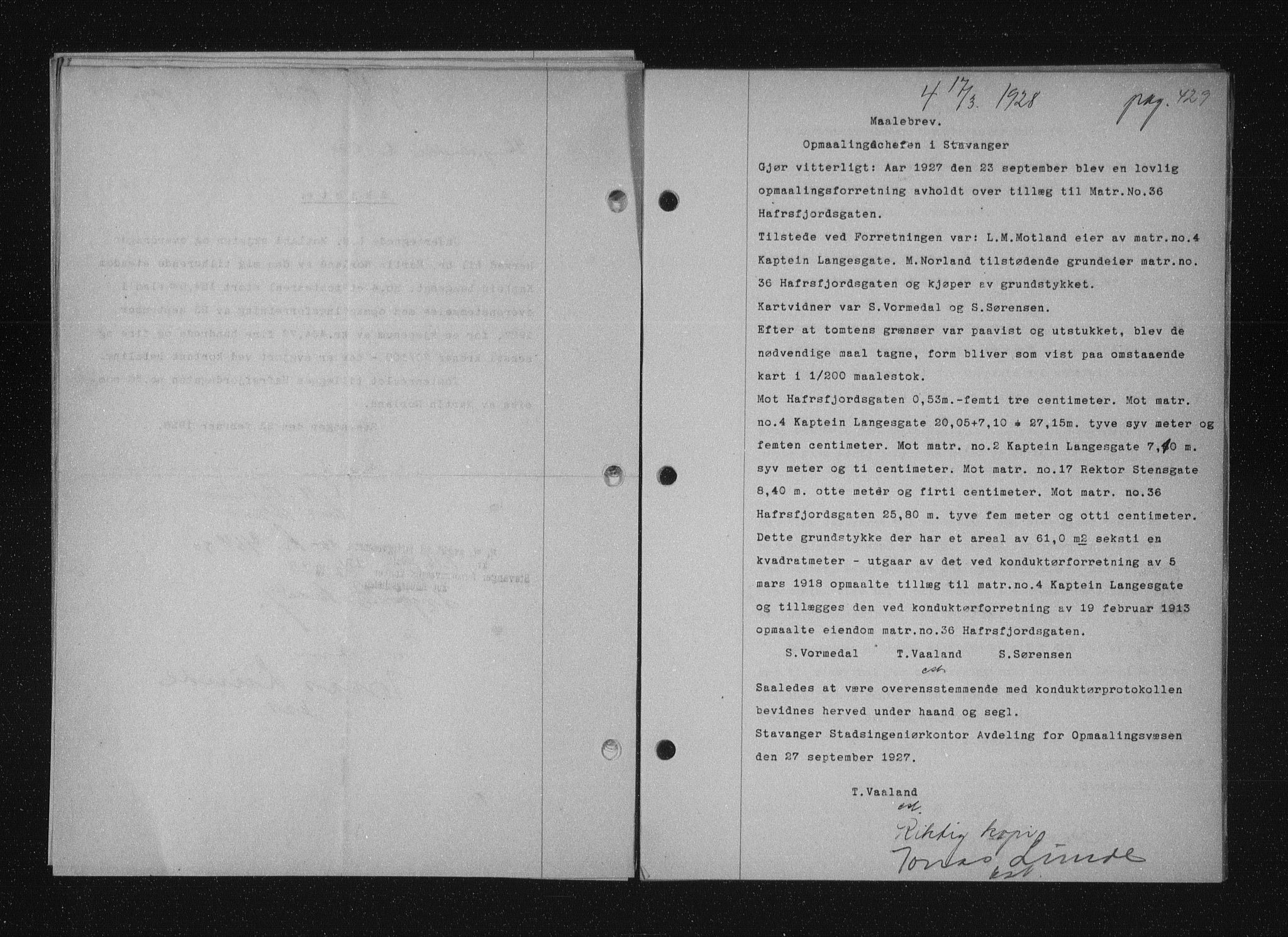 Stavanger byfogd, AV/SAST-A-101408/001/4/41/410/410BB/L0053: Mortgage book no. 41, 1927-1928, Deed date: 17.03.1928