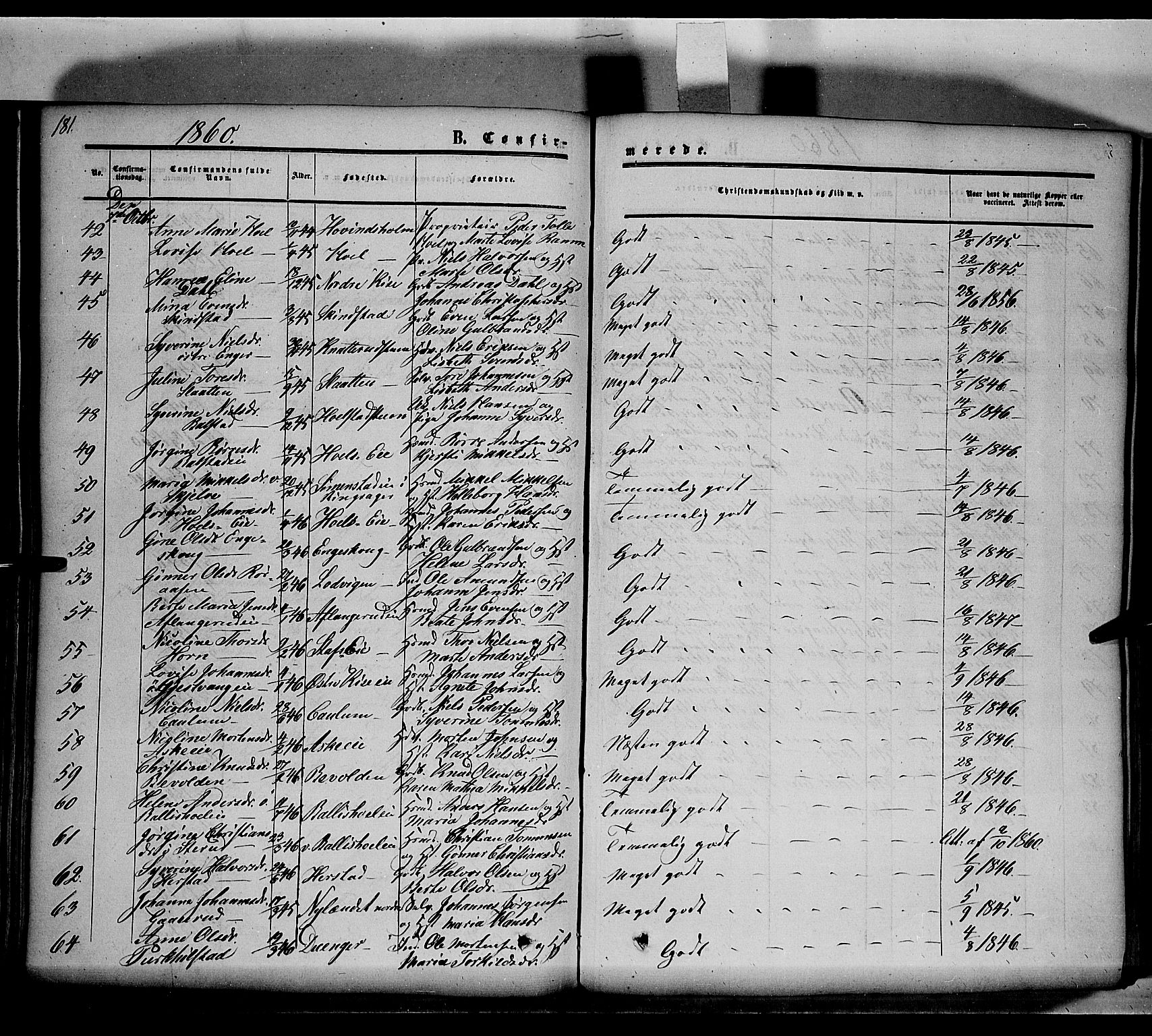 Nes prestekontor, Hedmark, AV/SAH-PREST-020/K/Ka/L0004: Parish register (official) no. 4, 1852-1886, p. 181