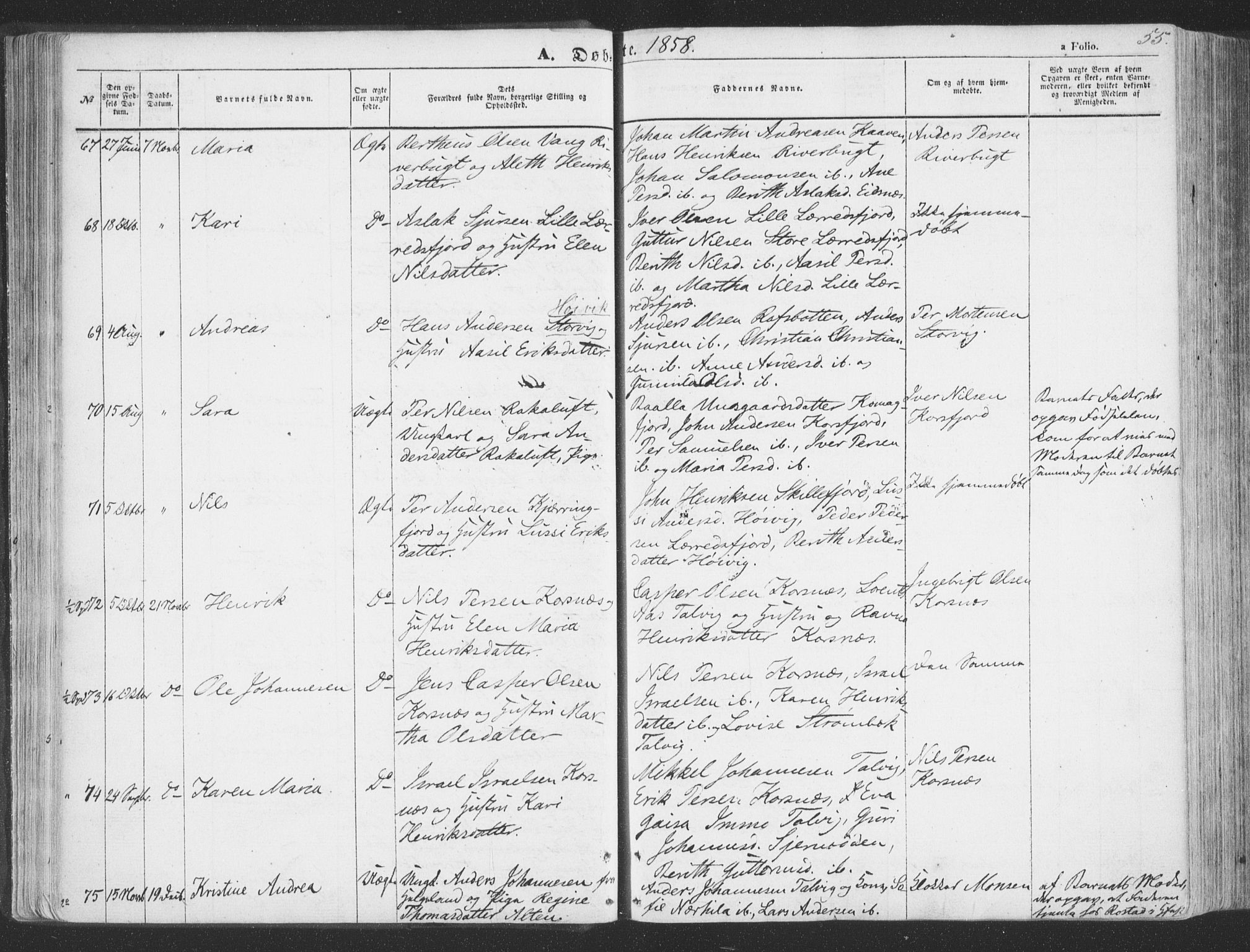 Talvik sokneprestkontor, AV/SATØ-S-1337/H/Ha/L0010kirke: Parish register (official) no. 10, 1852-1864, p. 55