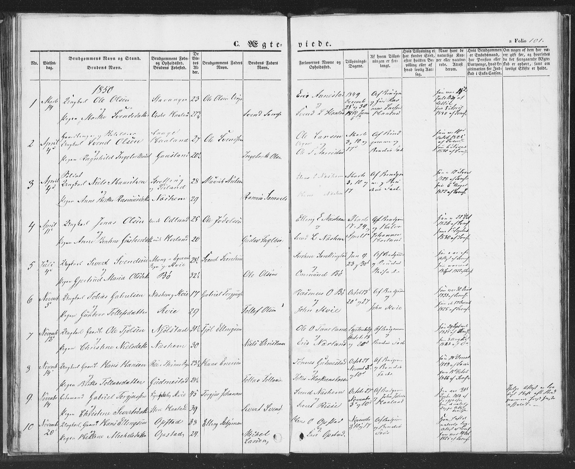 Hå sokneprestkontor, SAST/A-101801/001/30BA/L0006: Parish register (official) no. A 5, 1842-1853, p. 101