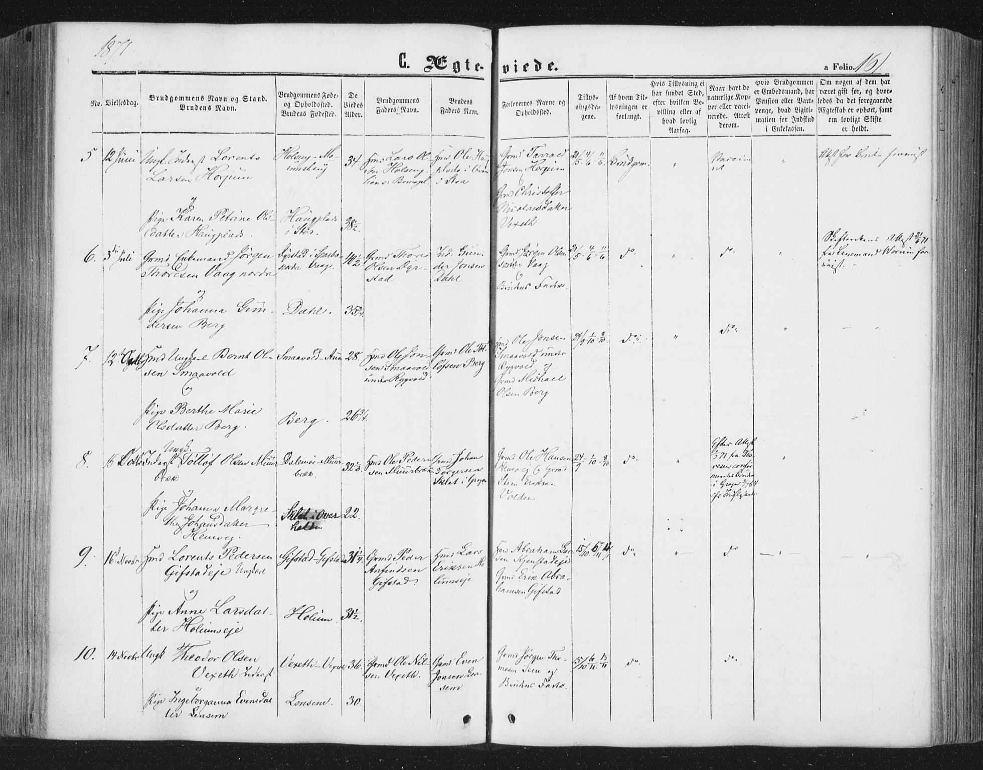 Ministerialprotokoller, klokkerbøker og fødselsregistre - Nord-Trøndelag, SAT/A-1458/749/L0472: Parish register (official) no. 749A06, 1857-1873, p. 161