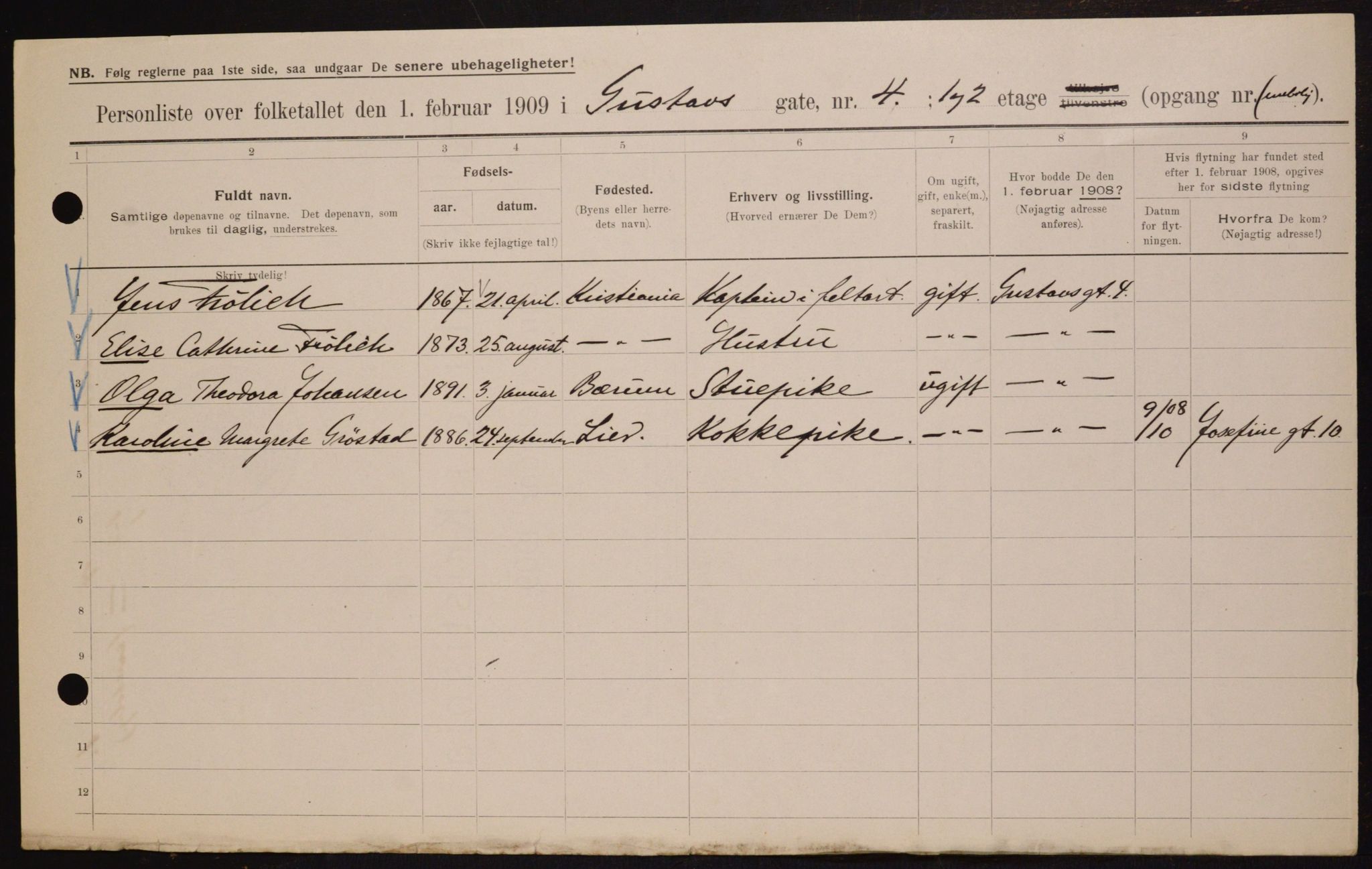 OBA, Municipal Census 1909 for Kristiania, 1909, p. 29560