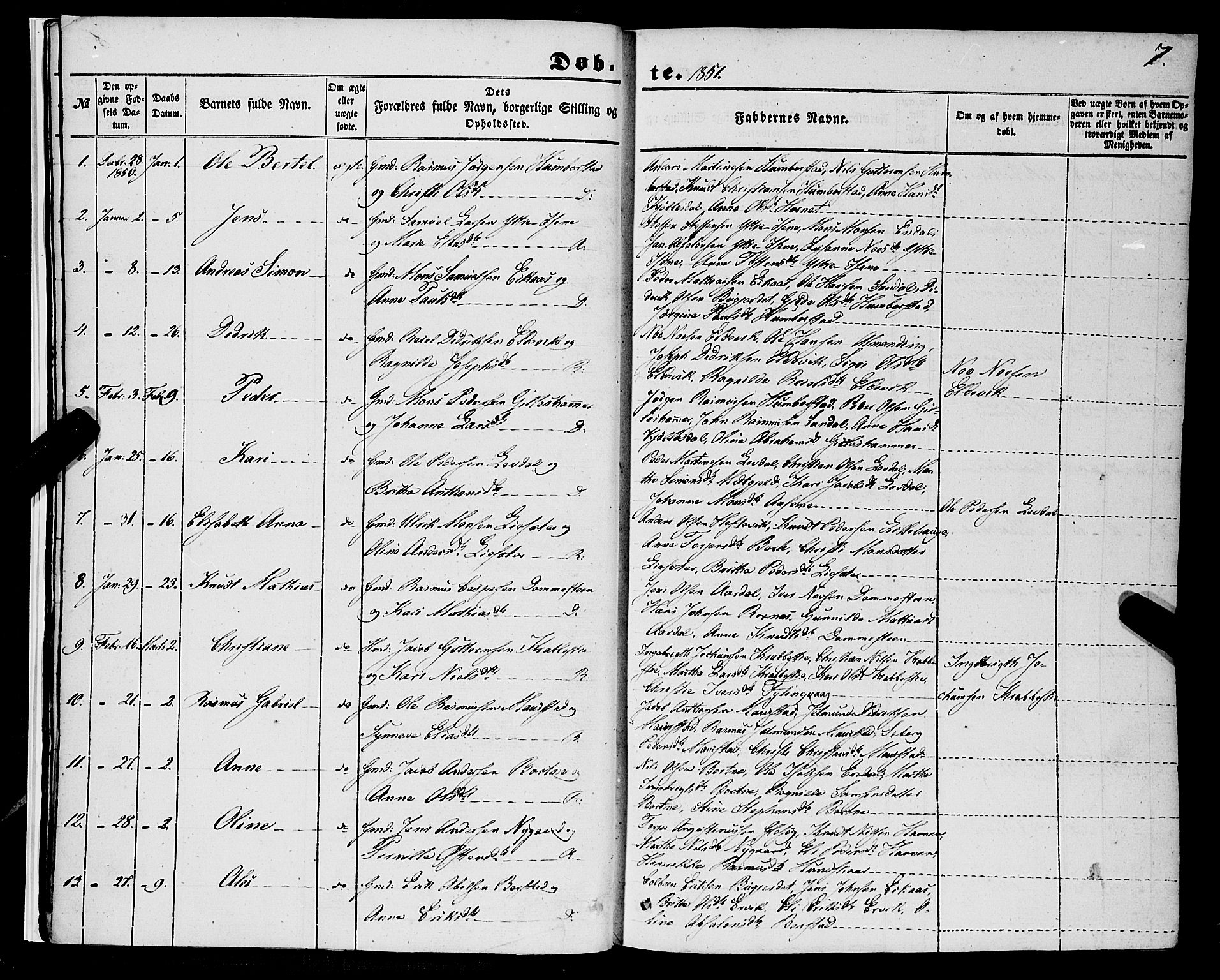 Davik sokneprestembete, SAB/A-79701/H/Haa/Haaa/L0005: Parish register (official) no. A 5, 1850-1866, p. 7