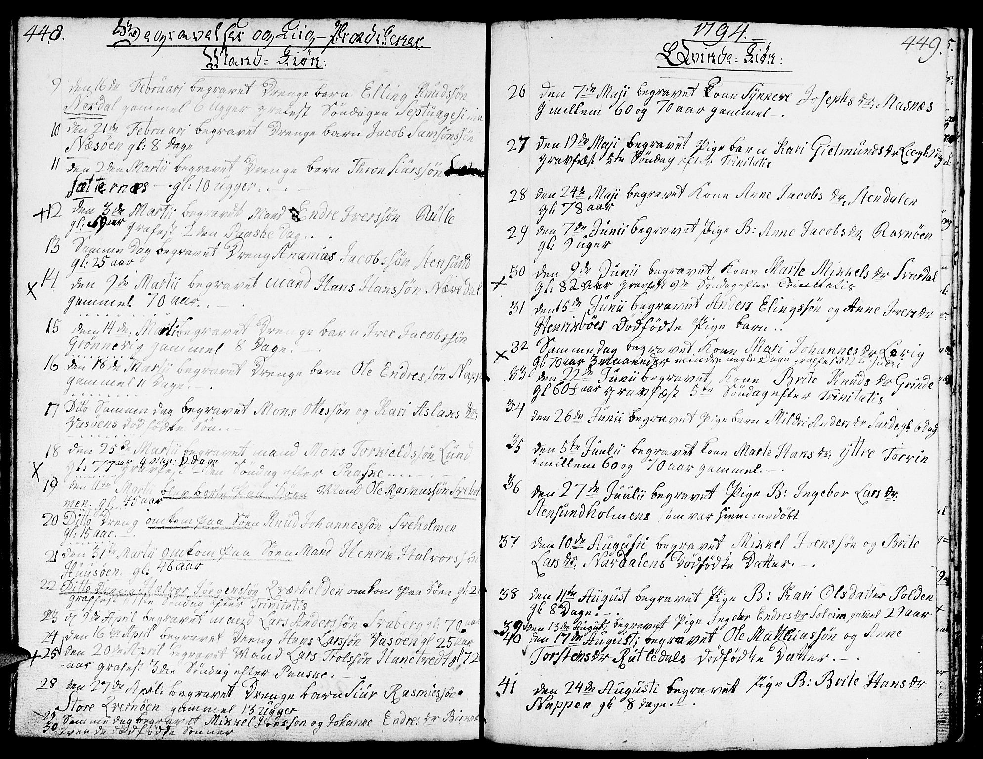 Gulen sokneprestembete, SAB/A-80201/H/Haa/Haaa/L0015: Parish register (official) no. A 15, 1788-1798, p. 448-449