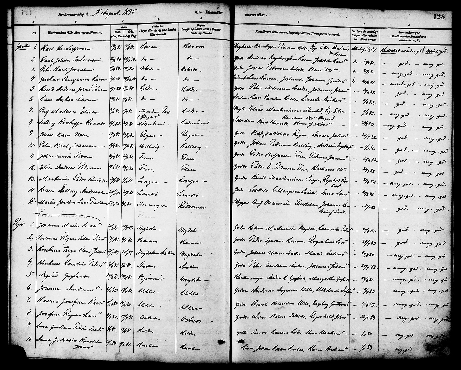 Ministerialprotokoller, klokkerbøker og fødselsregistre - Møre og Romsdal, AV/SAT-A-1454/536/L0501: Parish register (official) no. 536A10, 1884-1896, p. 128