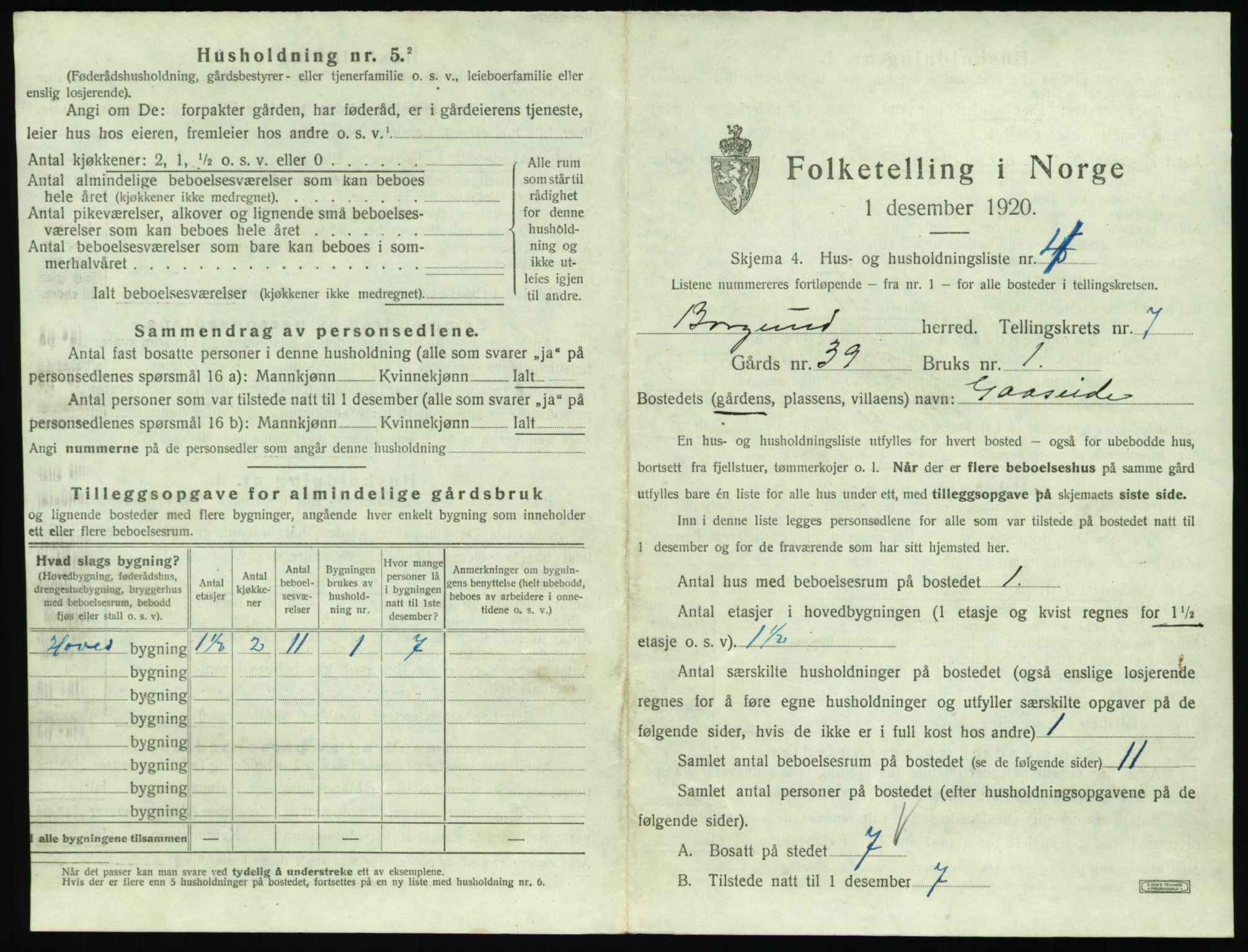 SAT, 1920 census for Borgund, 1920, p. 696