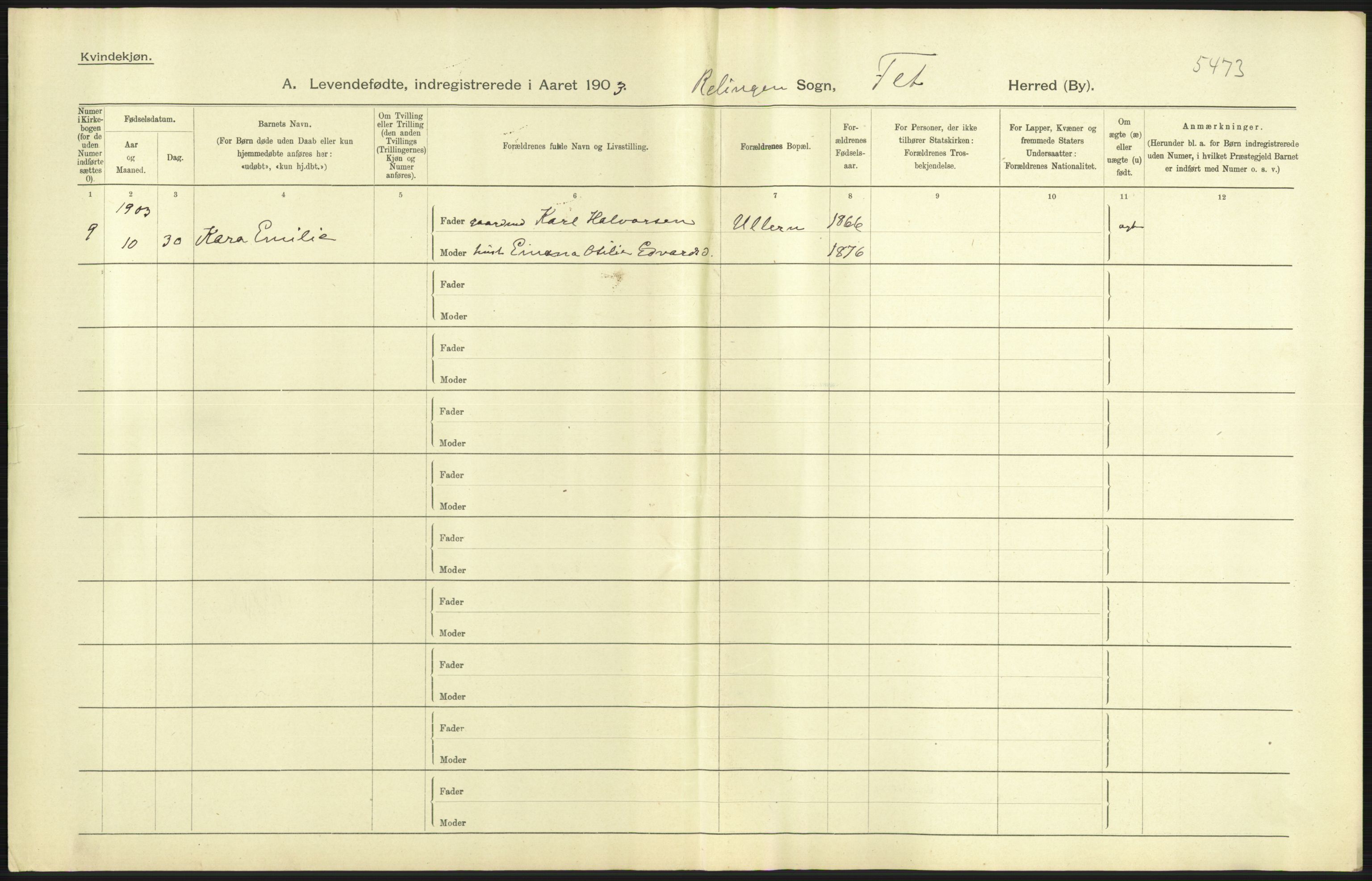 Statistisk sentralbyrå, Sosiodemografiske emner, Befolkning, AV/RA-S-2228/D/Df/Dfa/Dfaa/L0002: Akershus amt: Fødte, gifte, døde, 1903, p. 67