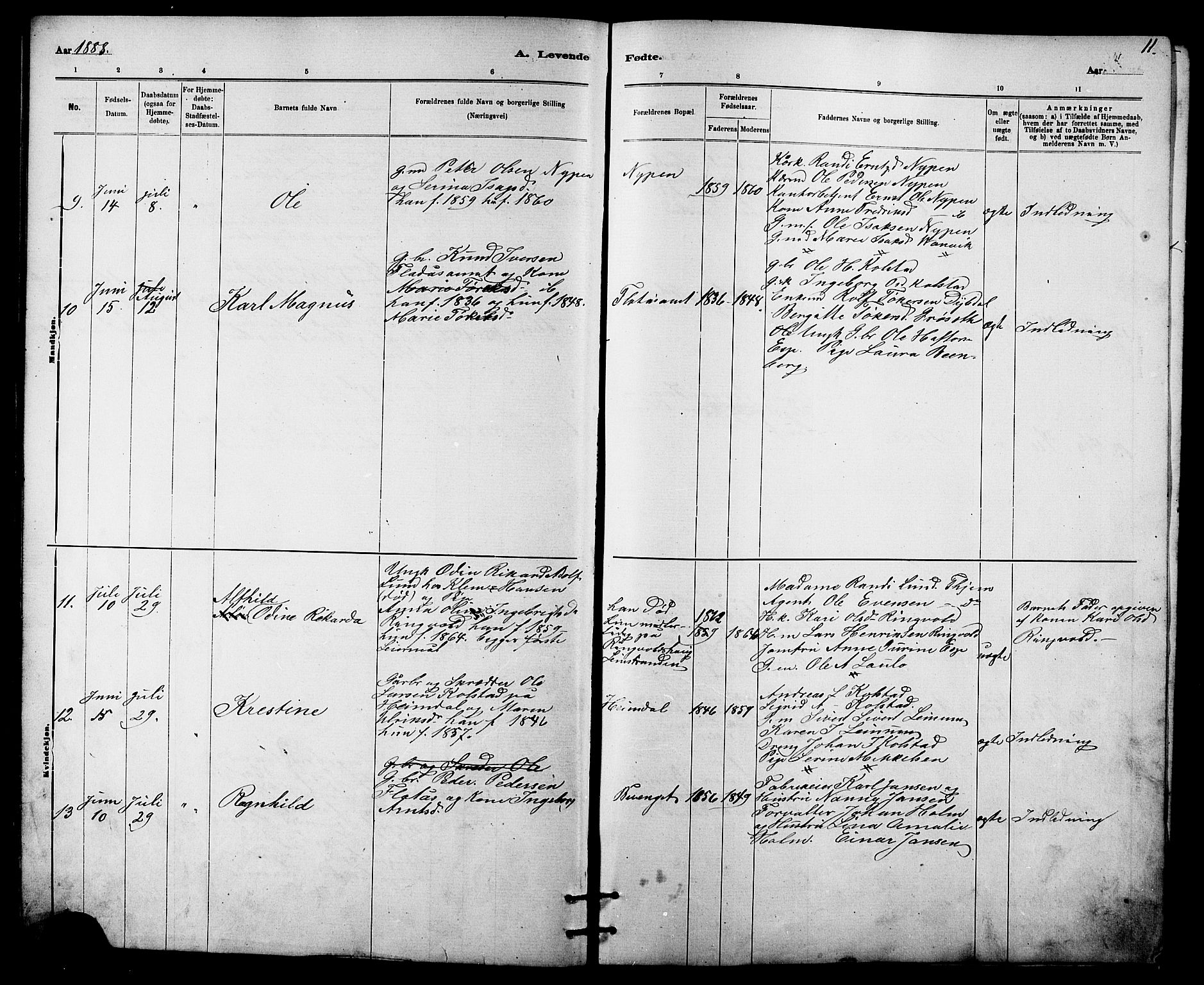 Ministerialprotokoller, klokkerbøker og fødselsregistre - Sør-Trøndelag, SAT/A-1456/613/L0395: Parish register (copy) no. 613C03, 1887-1909, p. 11