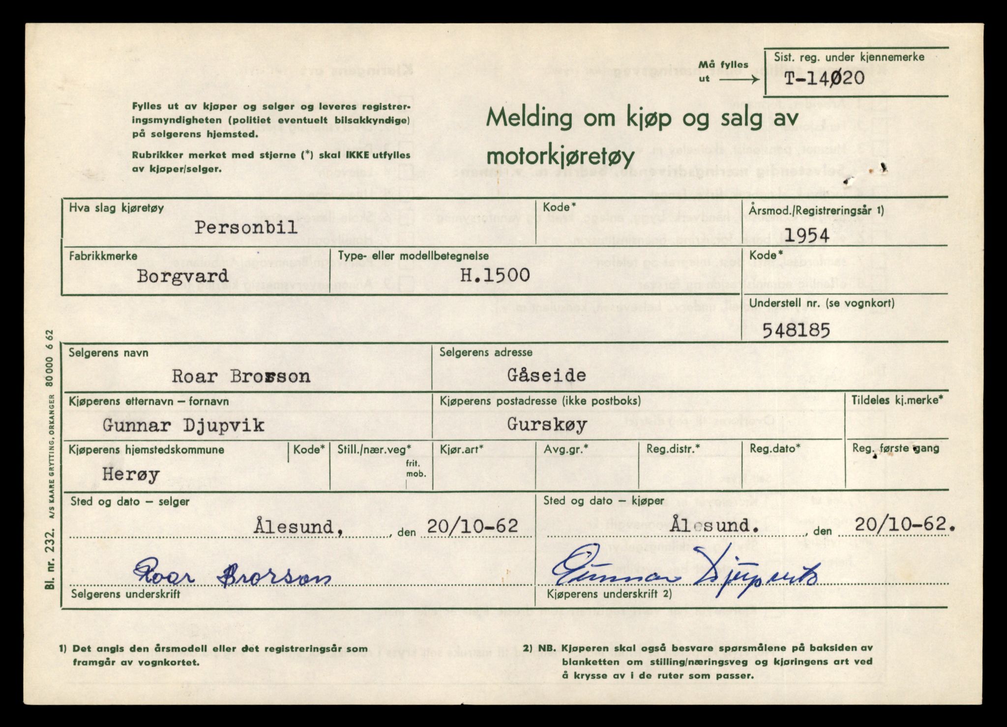 Møre og Romsdal vegkontor - Ålesund trafikkstasjon, AV/SAT-A-4099/F/Fe/L0042: Registreringskort for kjøretøy T 13906 - T 14079, 1927-1998, p. 1721
