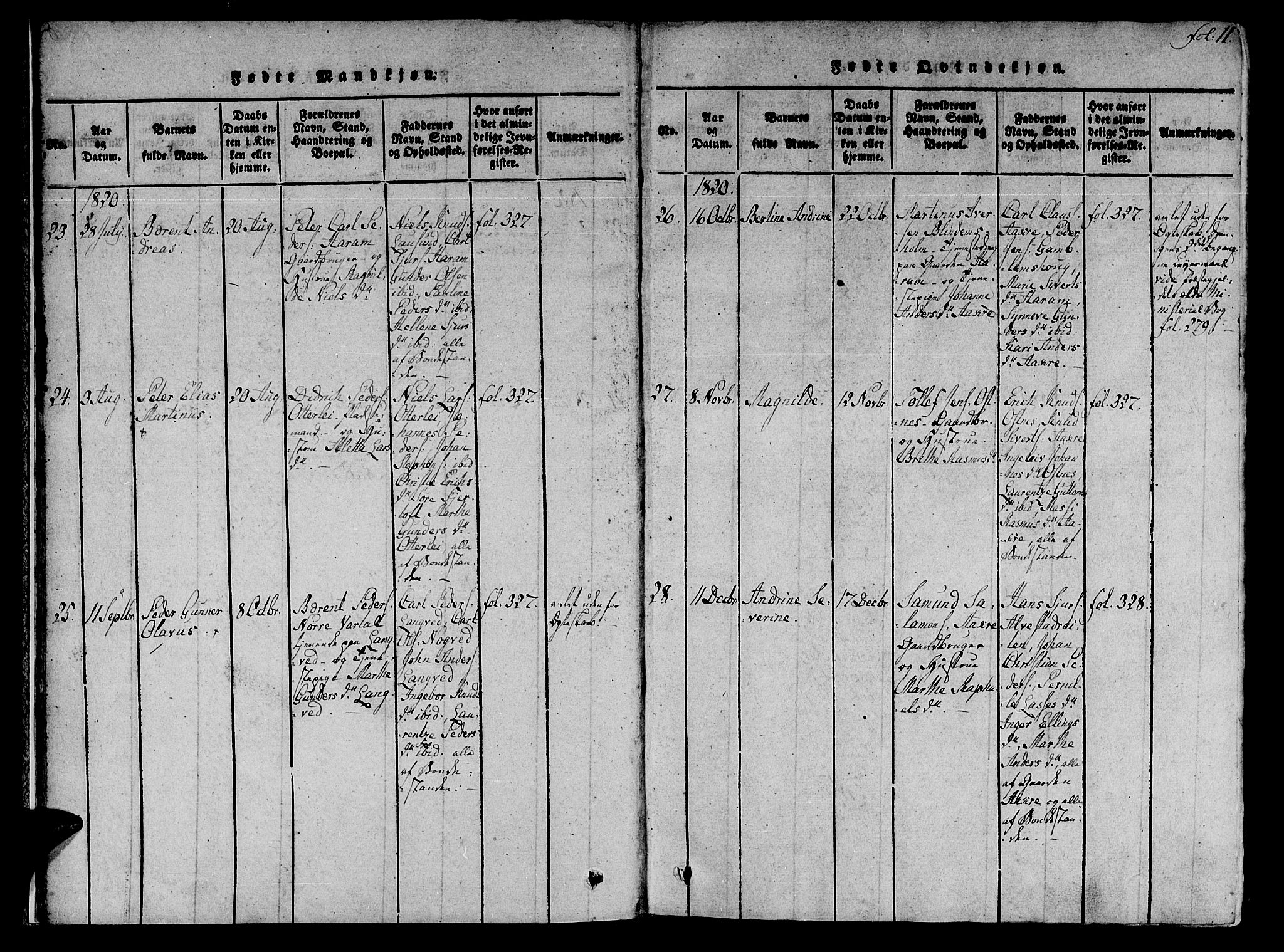 Ministerialprotokoller, klokkerbøker og fødselsregistre - Møre og Romsdal, SAT/A-1454/536/L0495: Parish register (official) no. 536A04, 1818-1847, p. 11